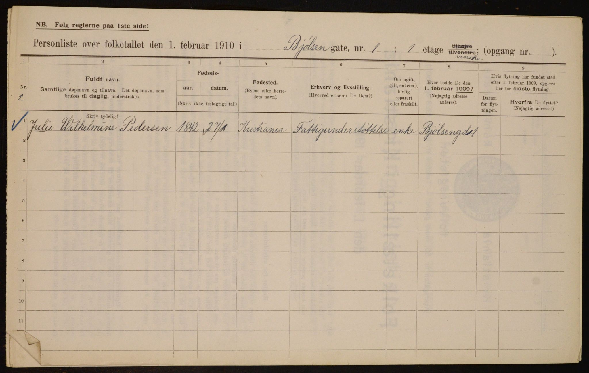 OBA, Municipal Census 1910 for Kristiania, 1910, p. 6225