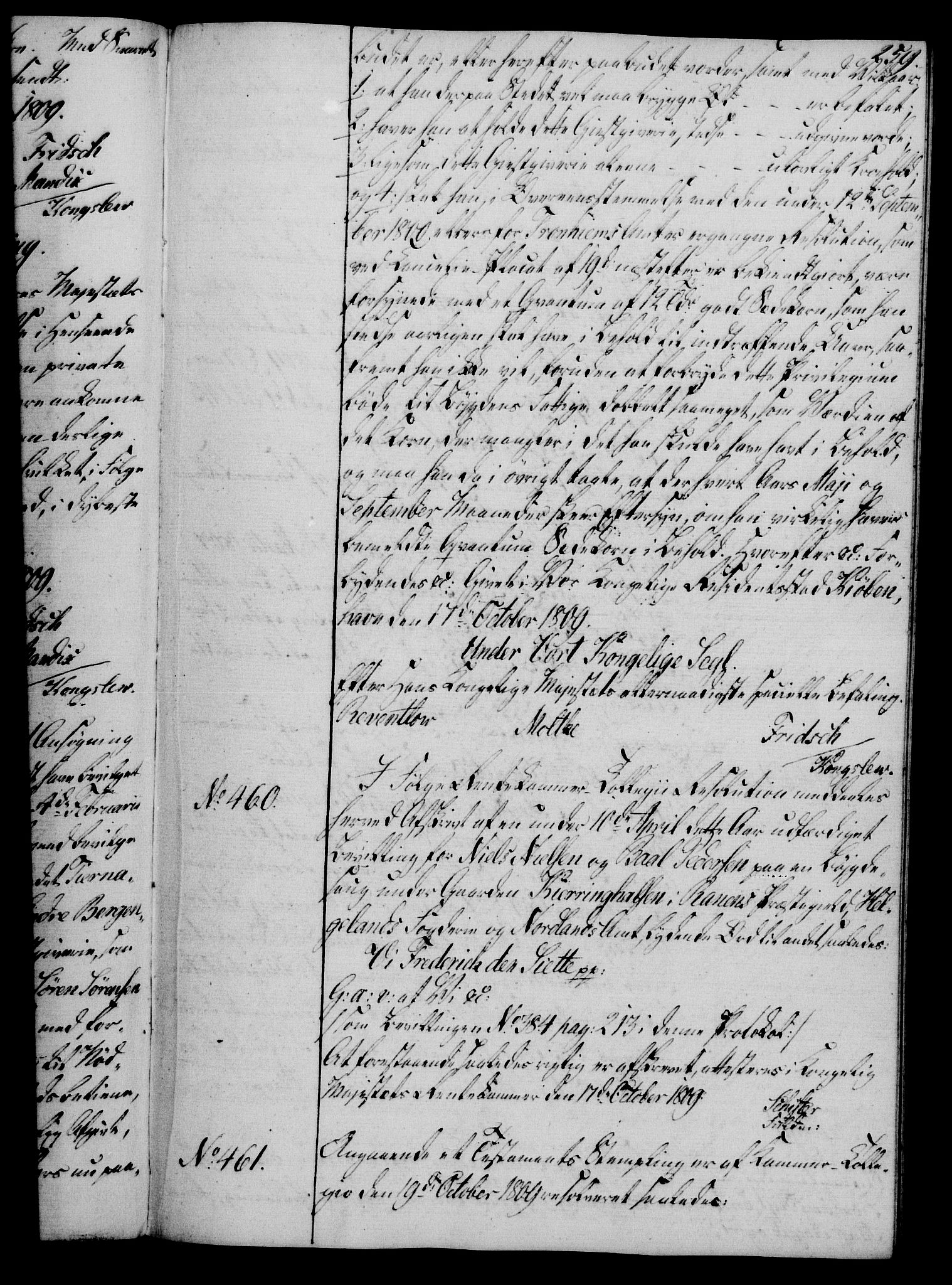 Rentekammeret, Kammerkanselliet, RA/EA-3111/G/Gg/Gga/L0019: Norsk ekspedisjonsprotokoll med register (merket RK 53.19), 1807-1810, p. 259