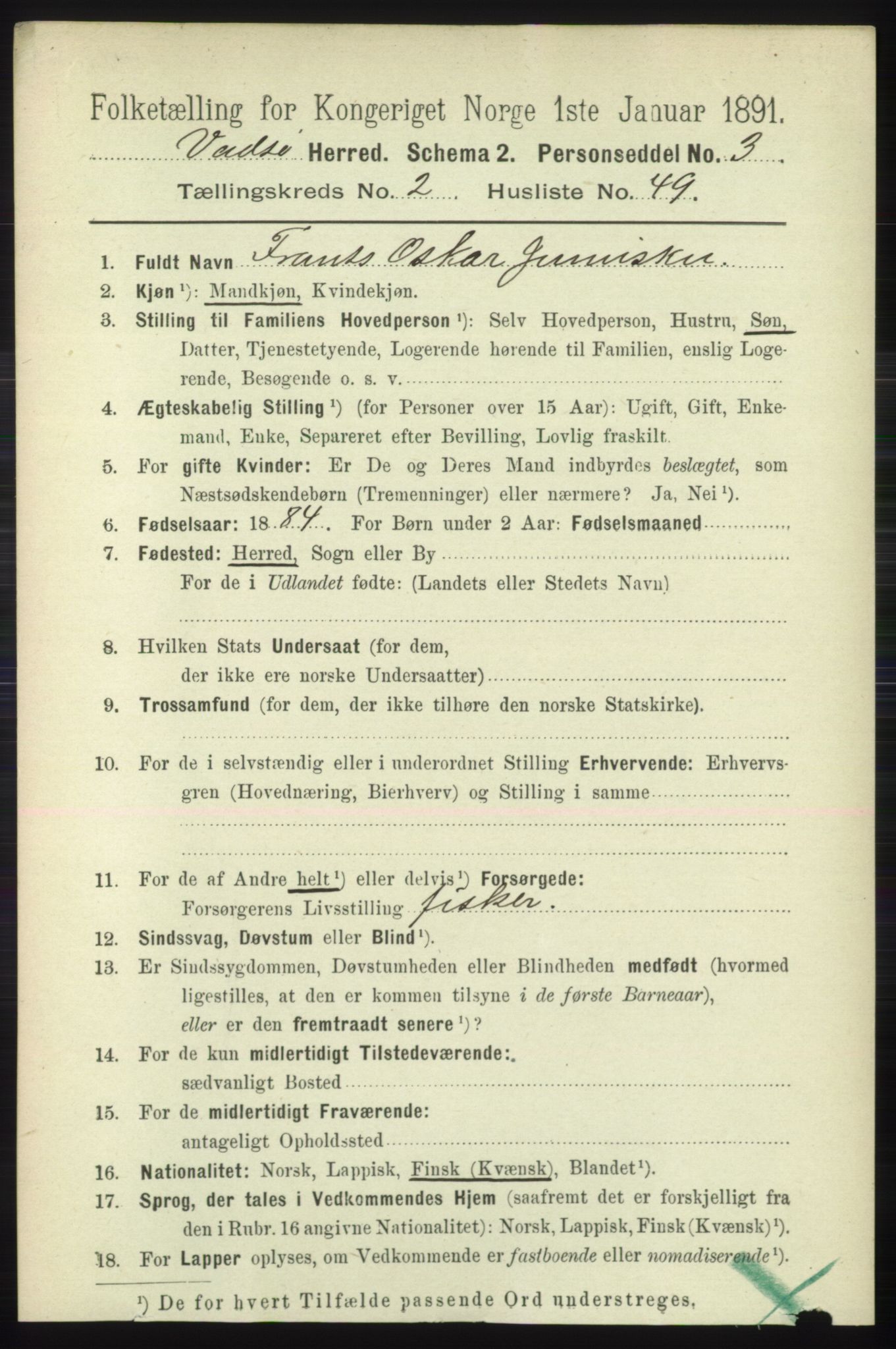 RA, 1891 census for 2029 Vadsø, 1891, p. 766