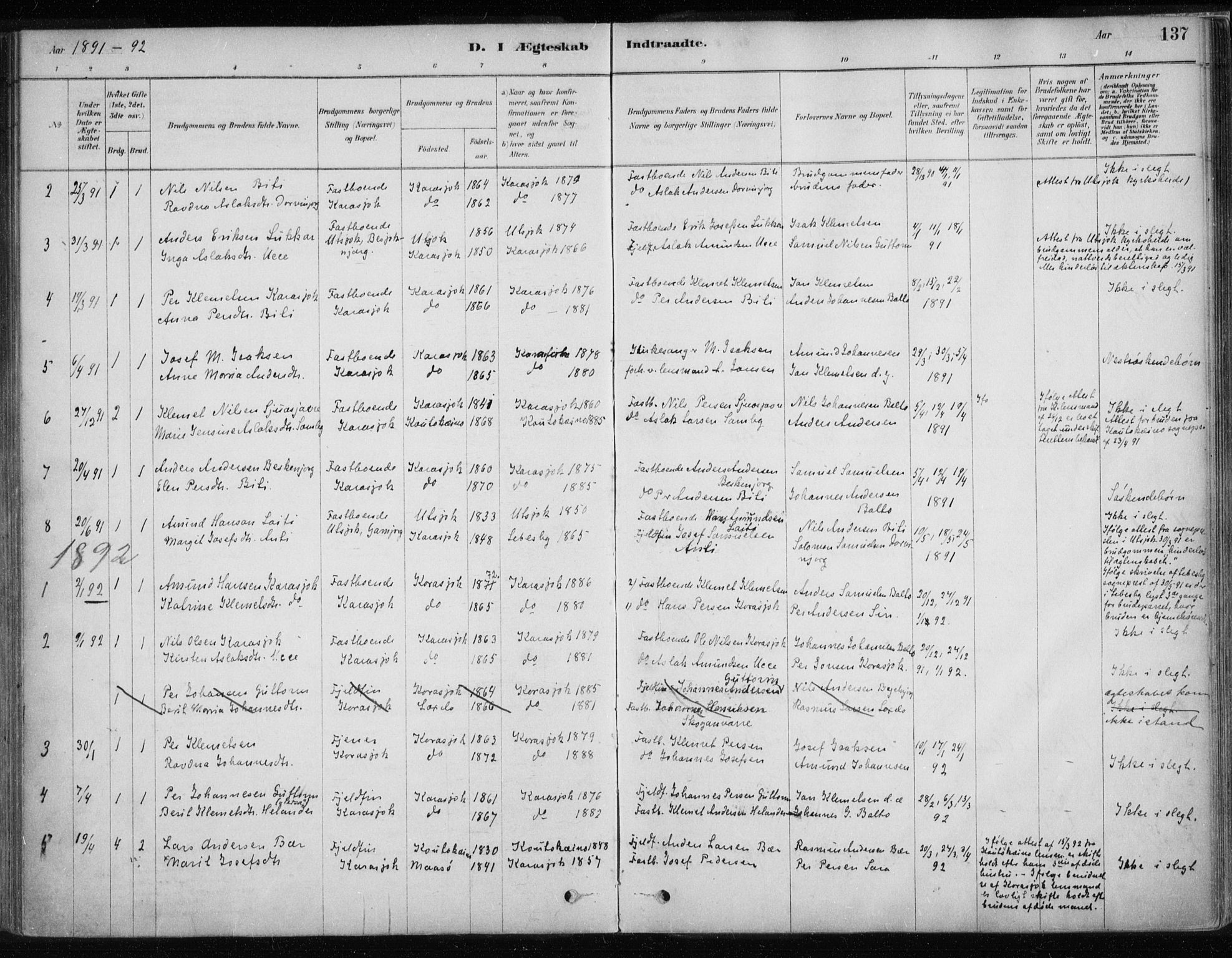 Karasjok sokneprestkontor, SATØ/S-1352/H/Ha/L0002kirke: Parish register (official) no. 2, 1885-1906, p. 137