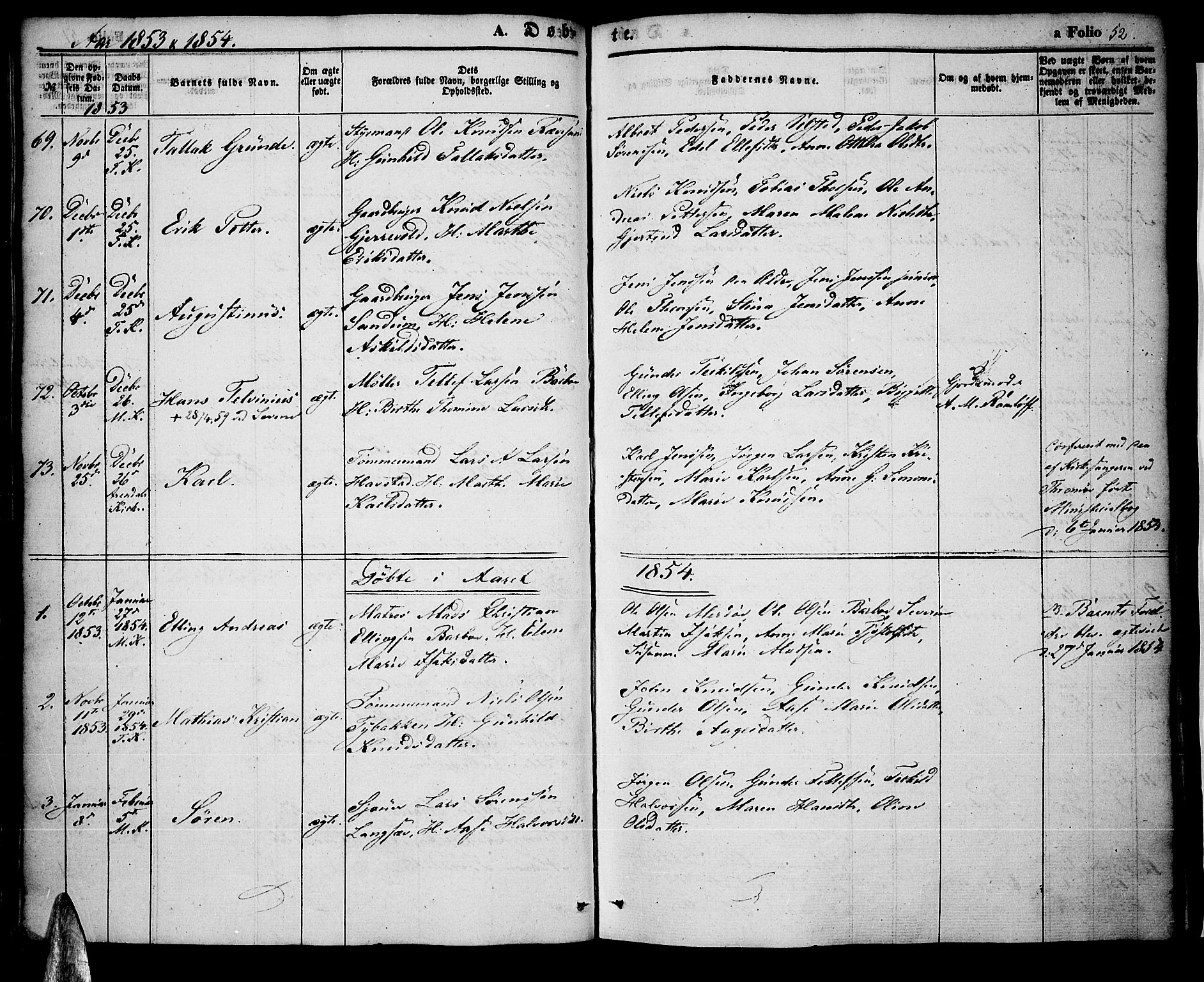 Tromøy sokneprestkontor, AV/SAK-1111-0041/F/Fa/L0005: Parish register (official) no. A 5, 1847-1856, p. 52