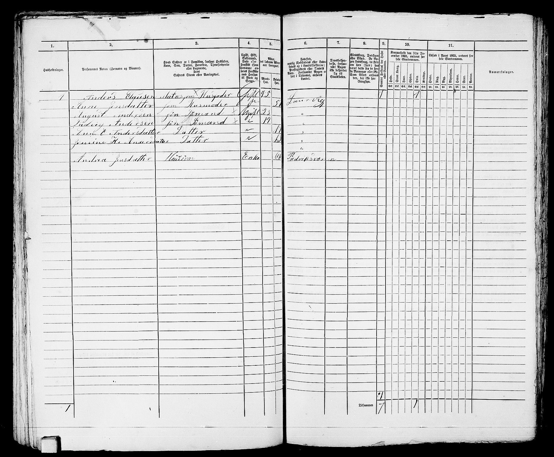 RA, 1865 census for Larvik, 1865, p. 132