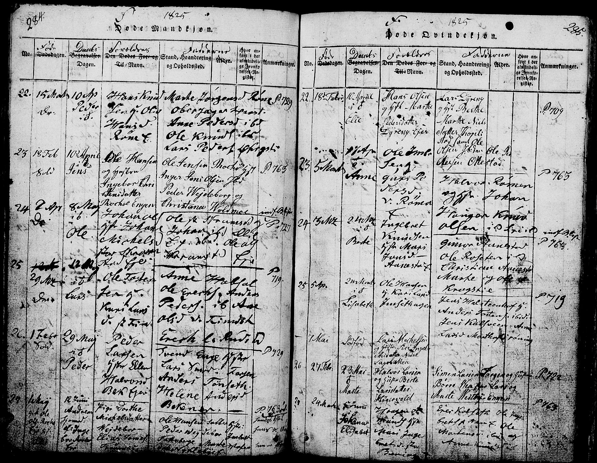 Løten prestekontor, AV/SAH-PREST-022/L/La/L0001: Parish register (copy) no. 1, 1812-1832, p. 284-285