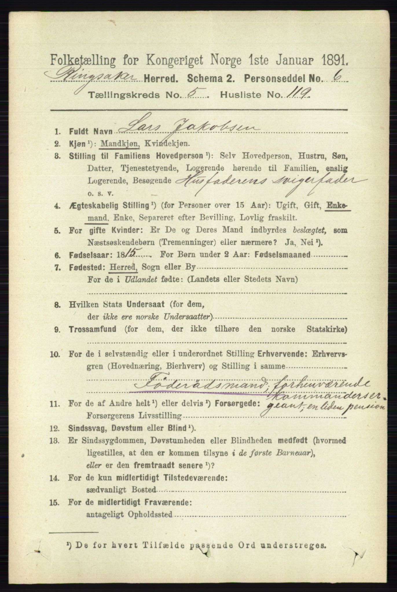 RA, 1891 census for 0412 Ringsaker, 1891, p. 3075