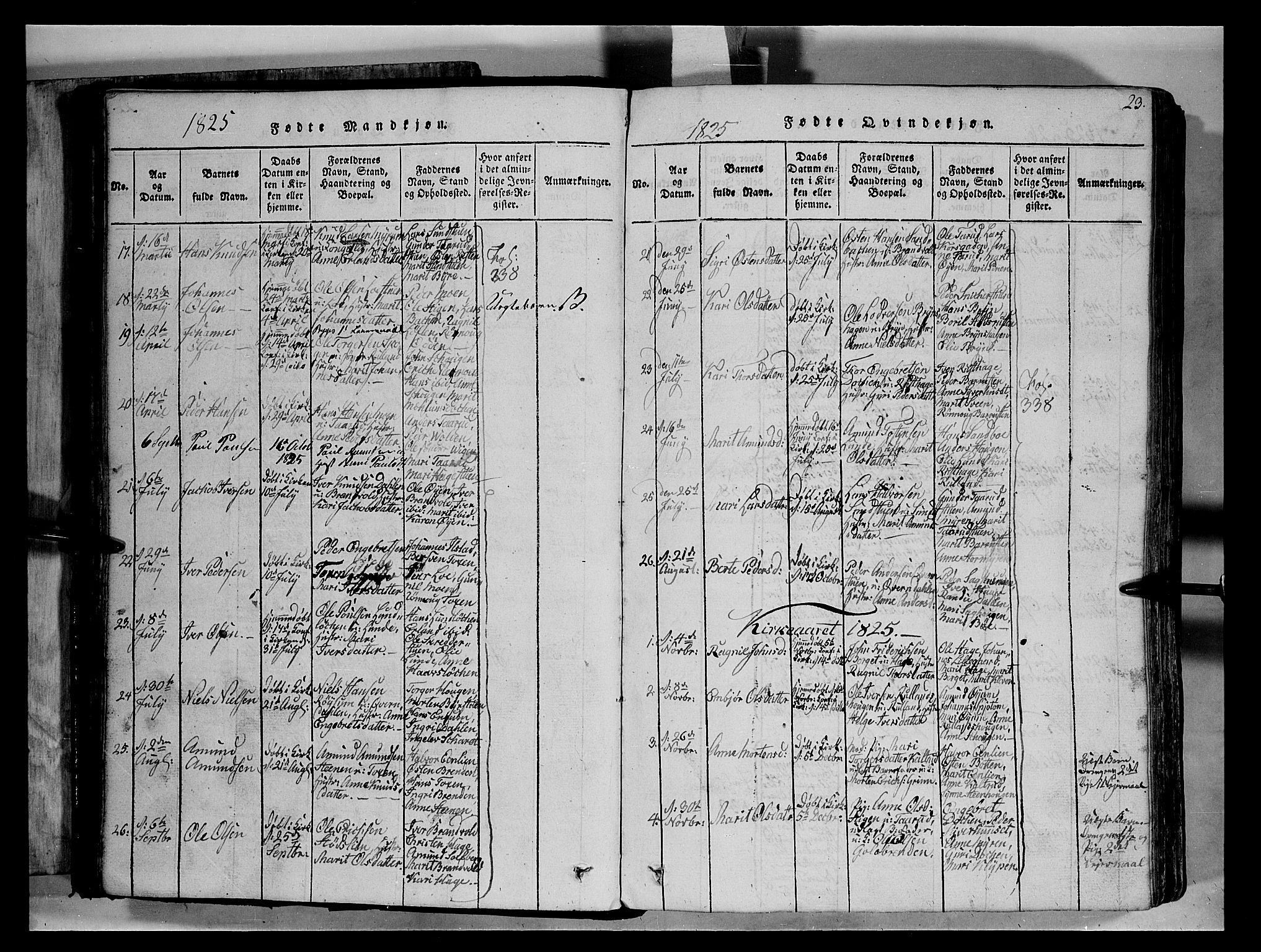 Fron prestekontor, SAH/PREST-078/H/Ha/Hab/L0004: Parish register (copy) no. 4, 1816-1850, p. 23