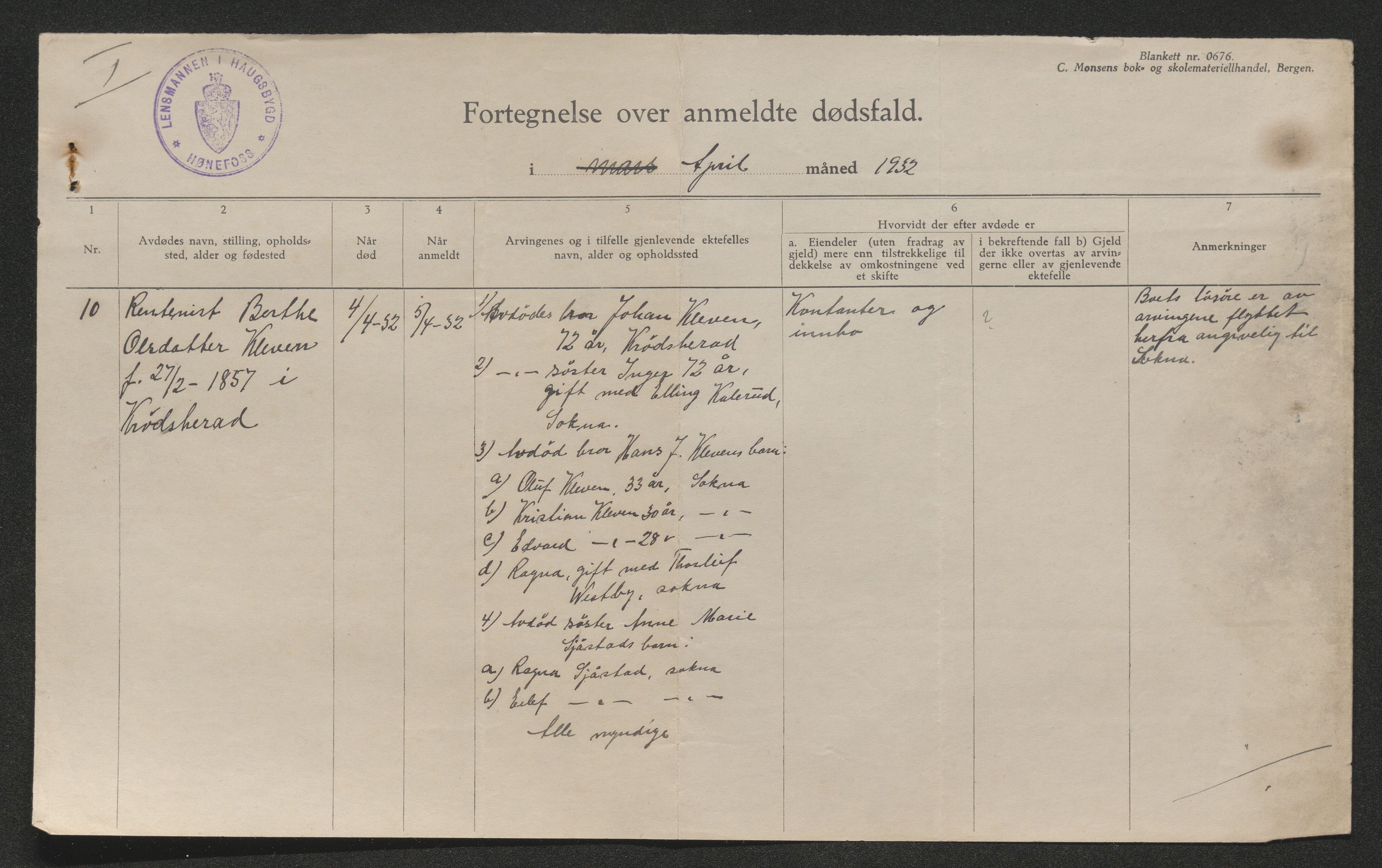 Ringerike sorenskriveri, AV/SAKO-A-105/H/Ha/Hab/L0017: Dødsfallslister Haugsbygd, 1931-1940