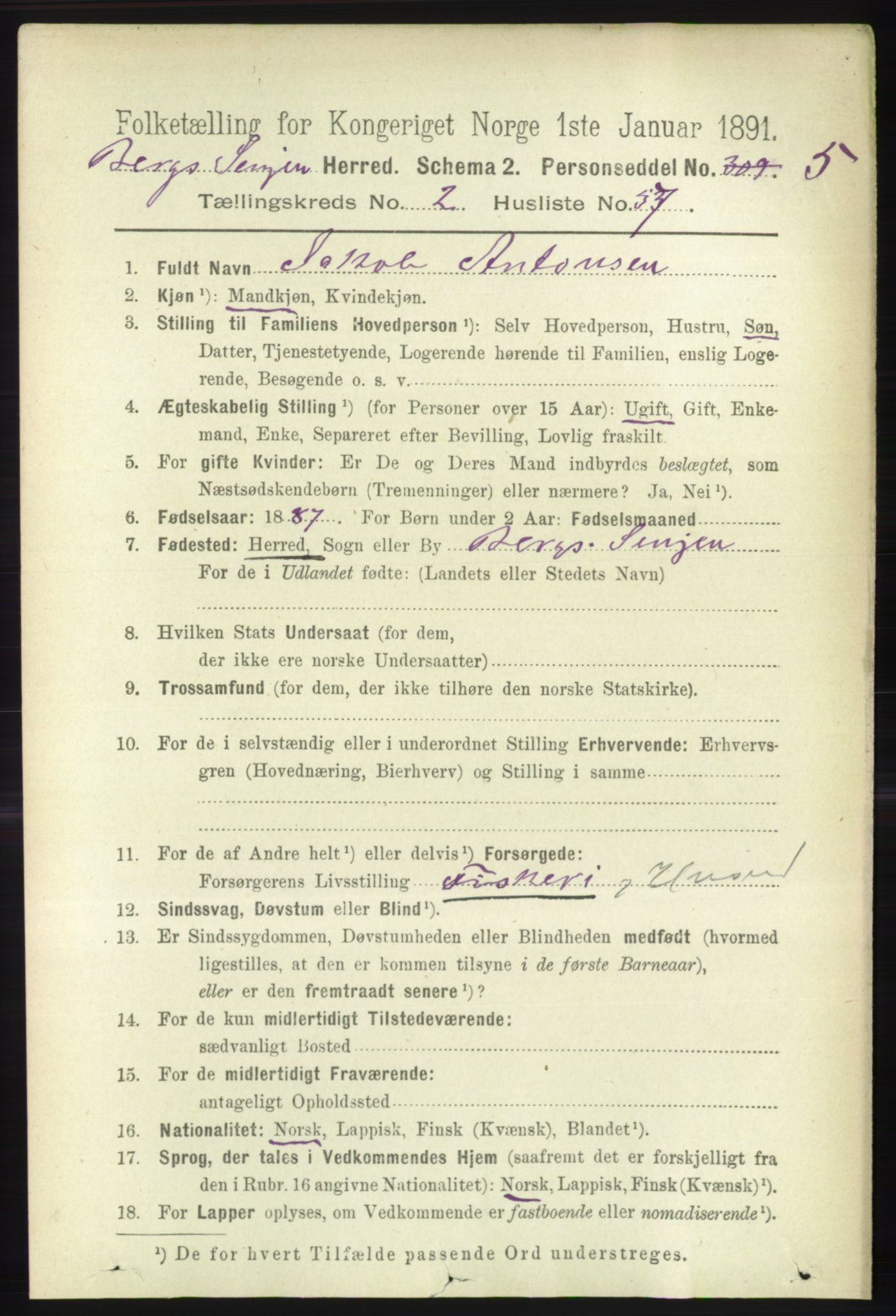 RA, 1891 census for 1929 Berg, 1891, p. 964