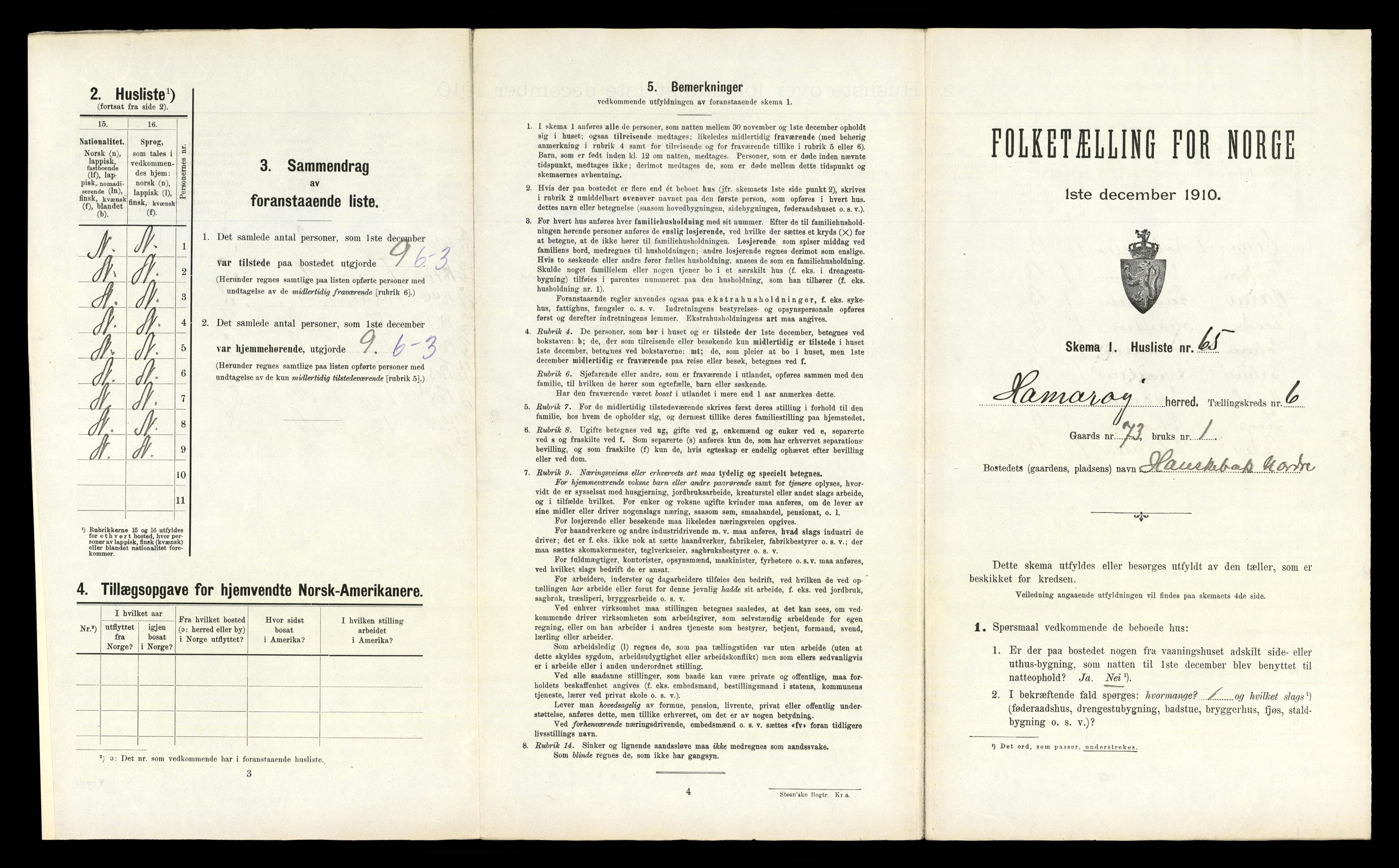 RA, 1910 census for Hamarøy, 1910, p. 706