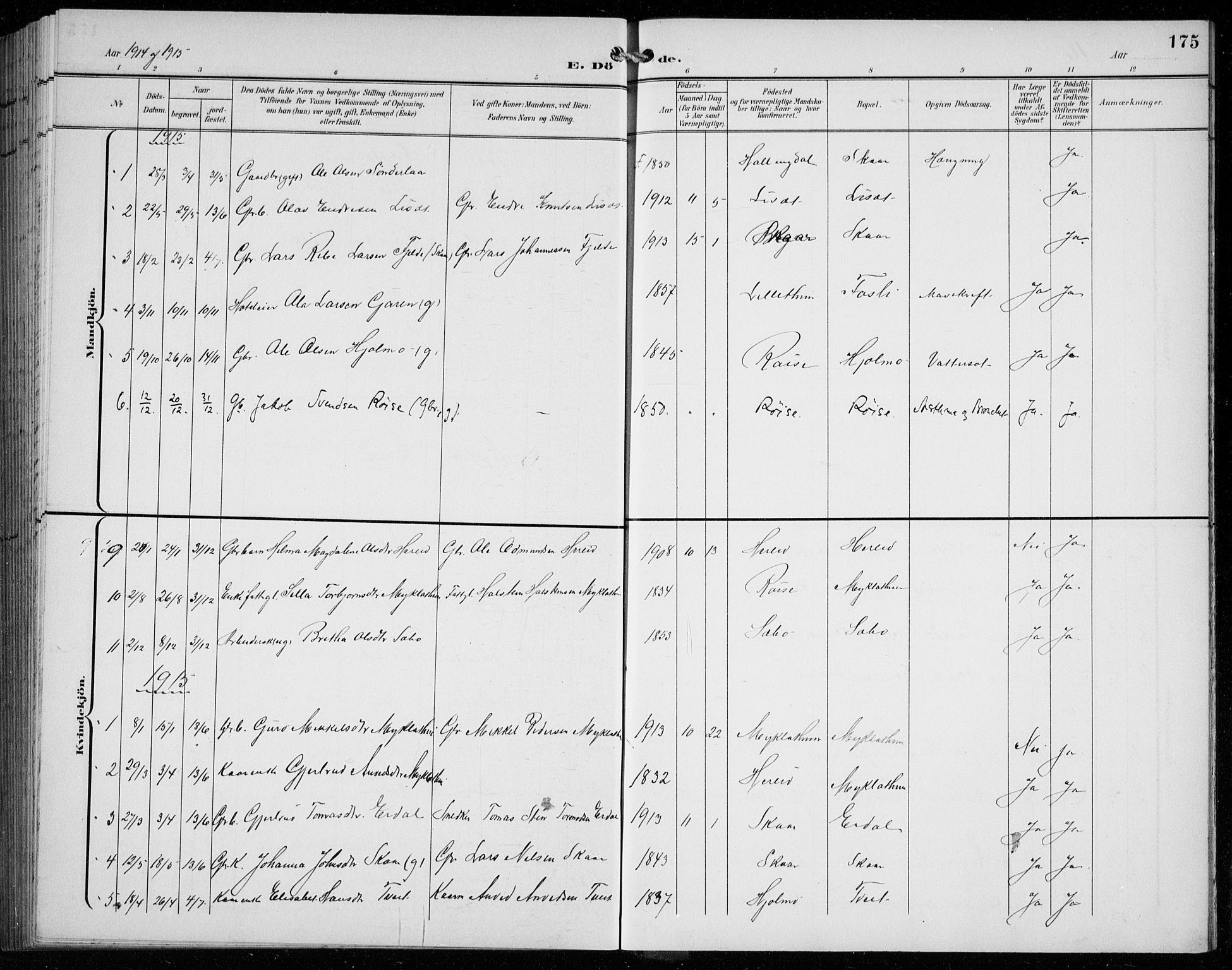 Ullensvang sokneprestembete, SAB/A-78701/H/Hab: Parish register (copy) no. C  3, 1899-1932, p. 175