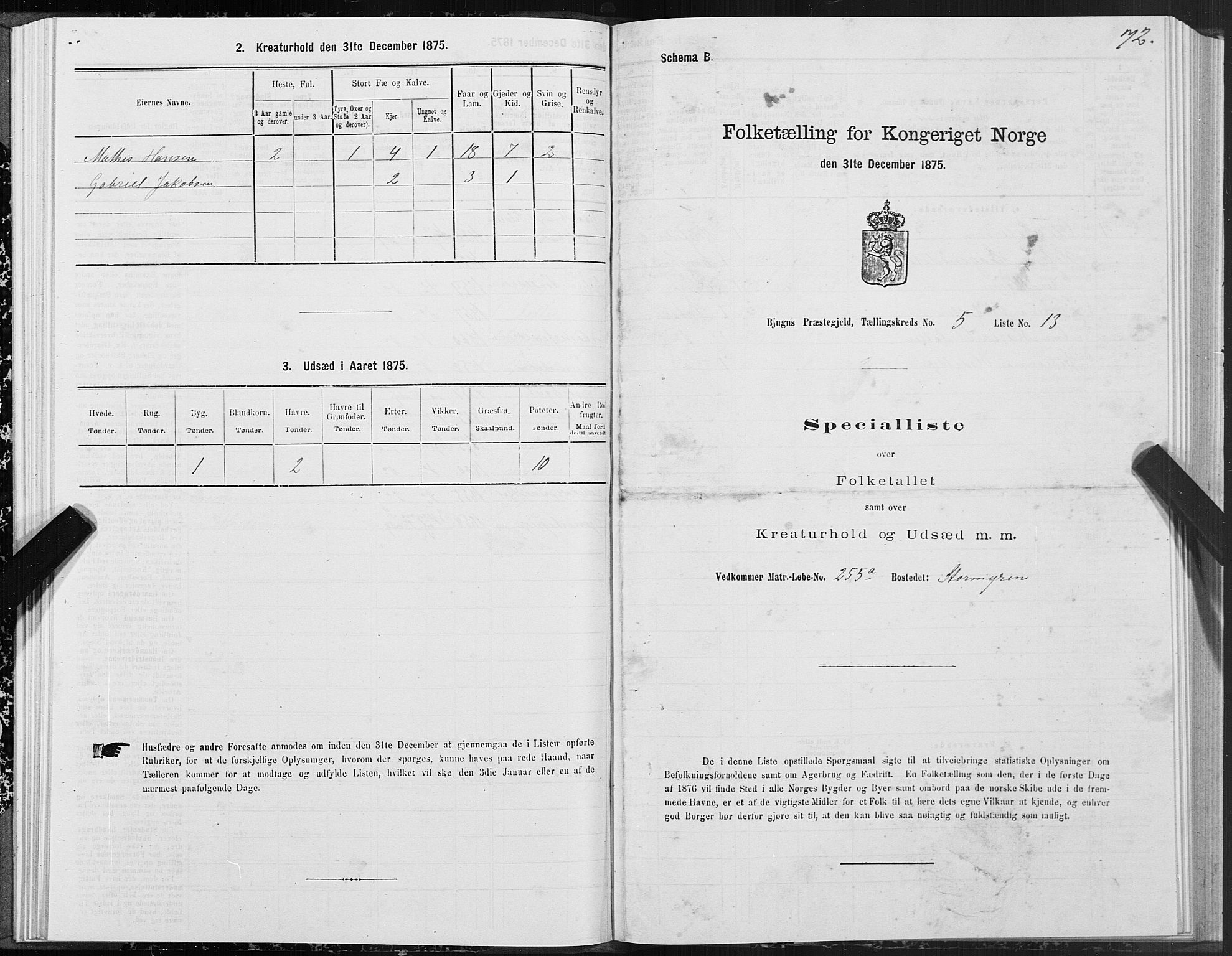SAT, 1875 census for 1627P Bjugn, 1875, p. 3072