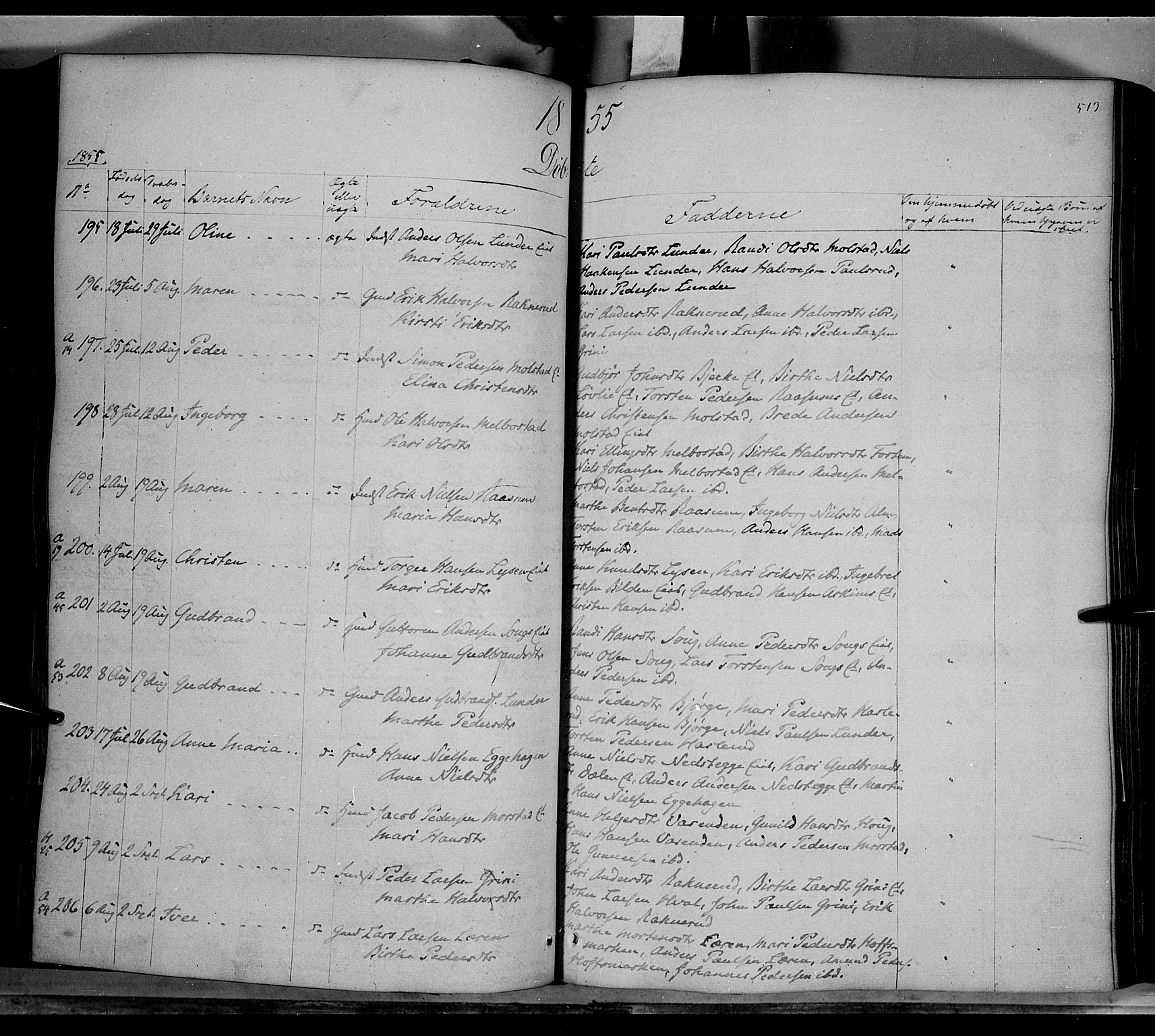 Gran prestekontor, AV/SAH-PREST-112/H/Ha/Haa/L0011: Parish register (official) no. 11, 1842-1856, p. 512-513