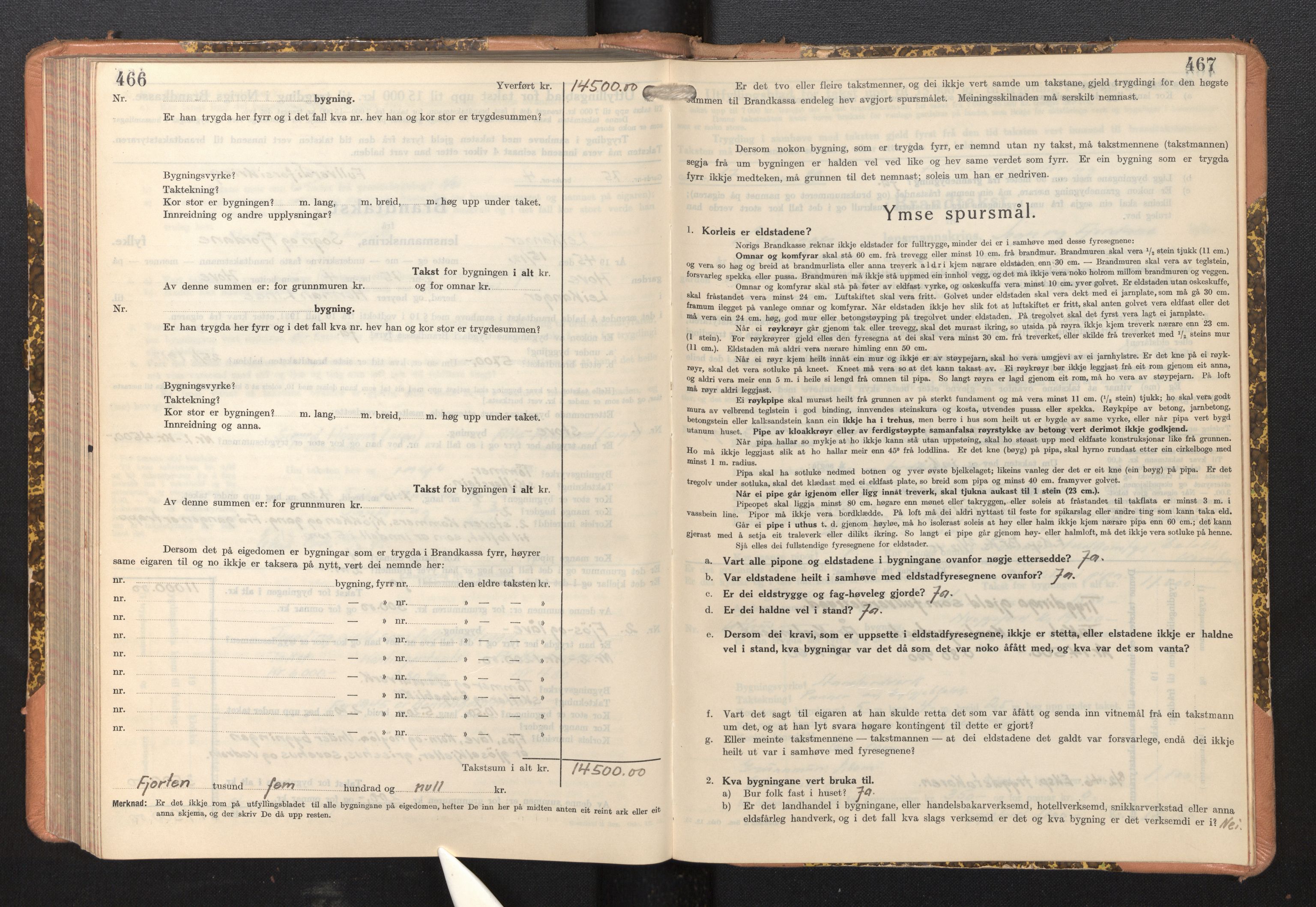 Lensmannen i Leikanger, AV/SAB-A-29201/0012/L0008: Branntakstprotokoll, skjematakst, 1937-1946, p. 466-467