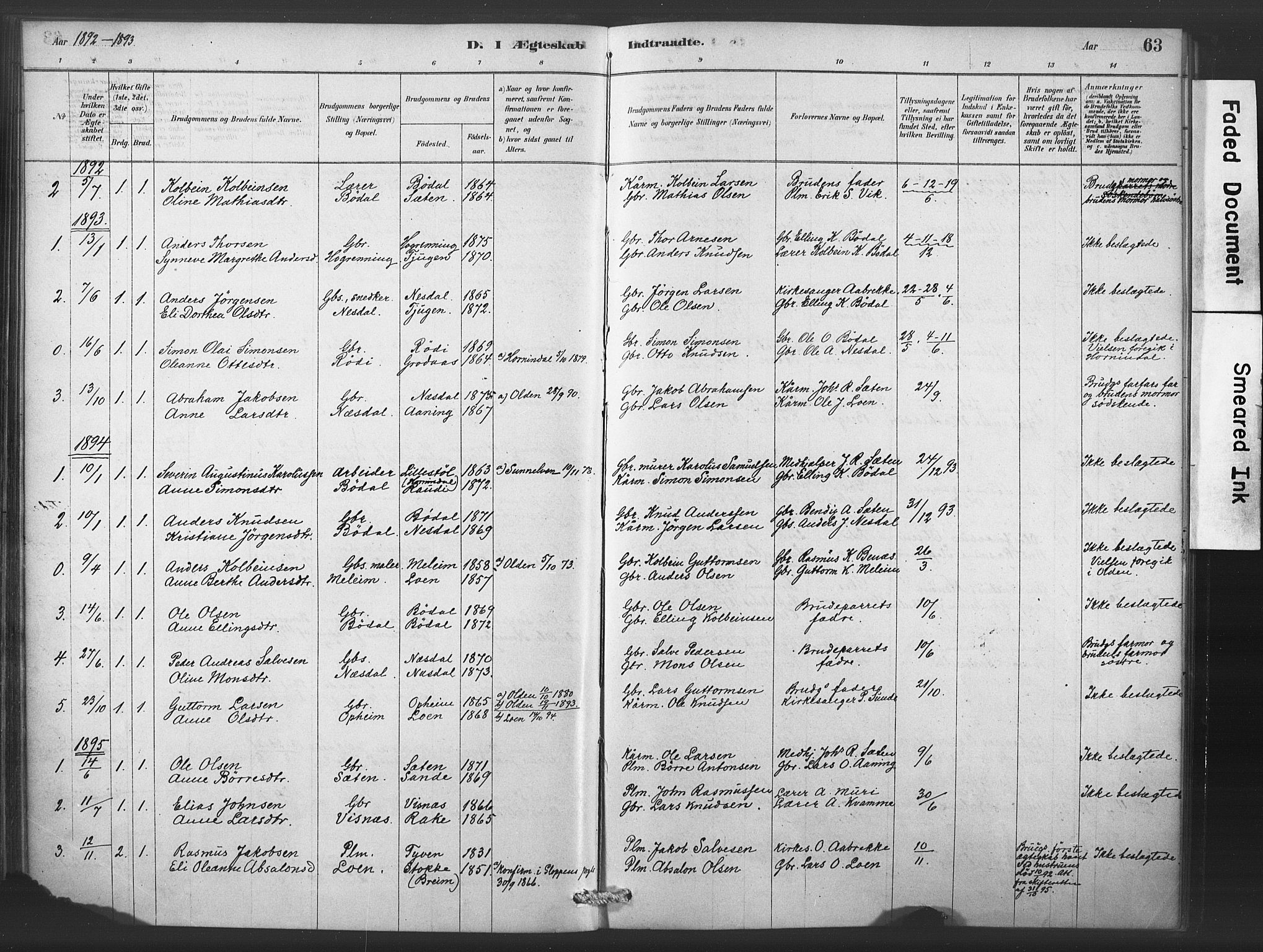 Stryn Sokneprestembete, AV/SAB-A-82501: Parish register (official) no. C 1, 1878-1907, p. 63