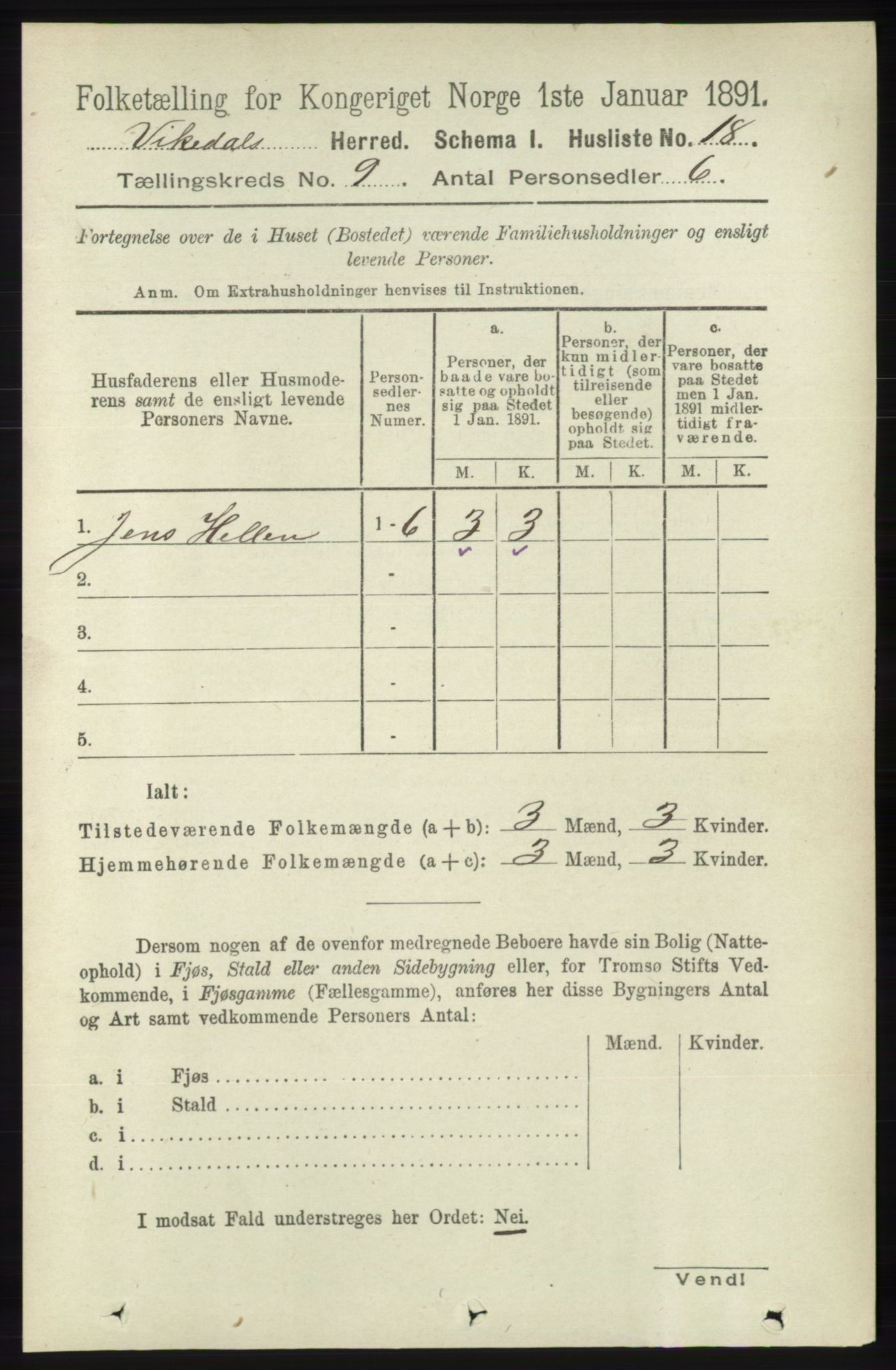 RA, 1891 census for 1157 Vikedal, 1891, p. 2361