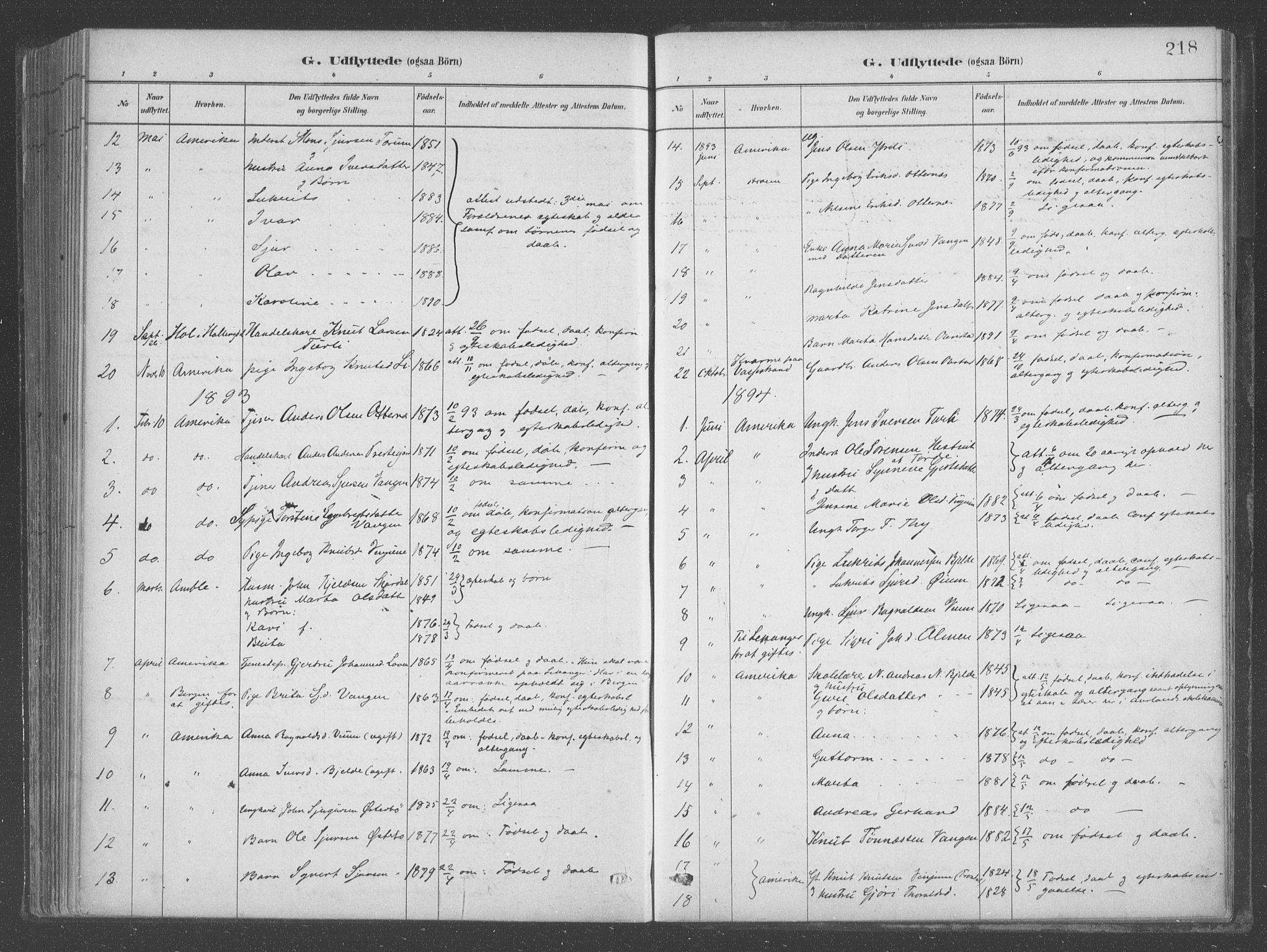 Aurland sokneprestembete, SAB/A-99937/H/Ha/Hab/L0001: Parish register (official) no. B  1, 1880-1909, p. 218