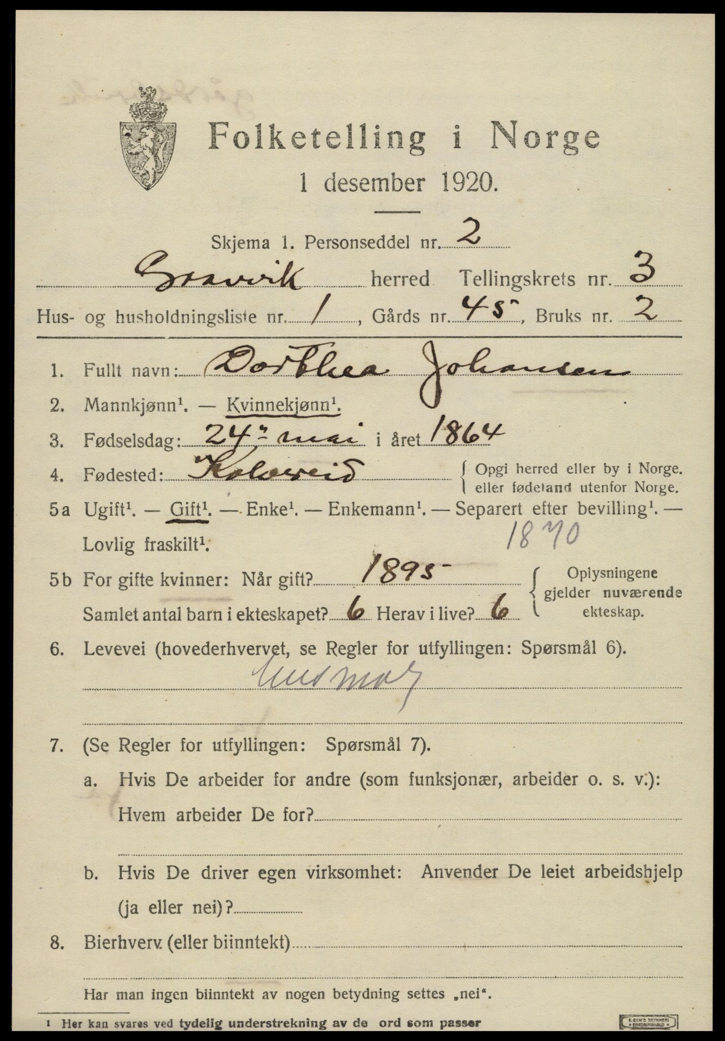 SAT, 1920 census for Gravvik, 1920, p. 1600