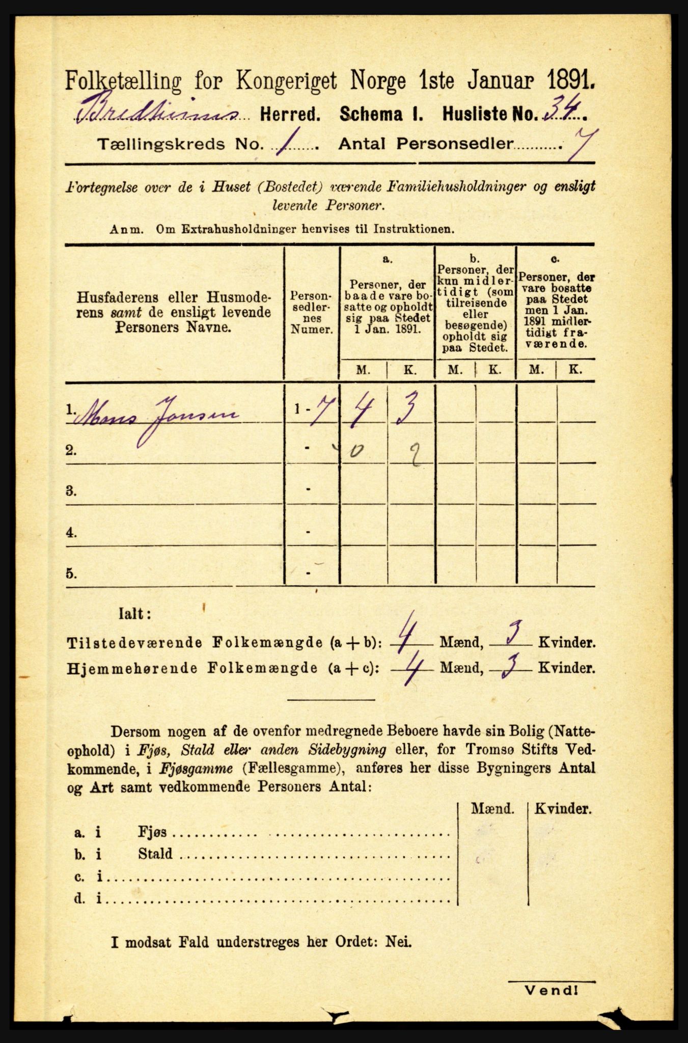 RA, 1891 census for 1446 Breim, 1891, p. 52