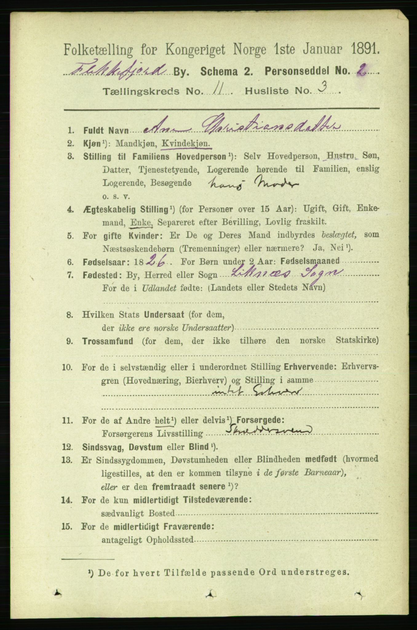 RA, 1891 census for 1004 Flekkefjord, 1891, p. 1634