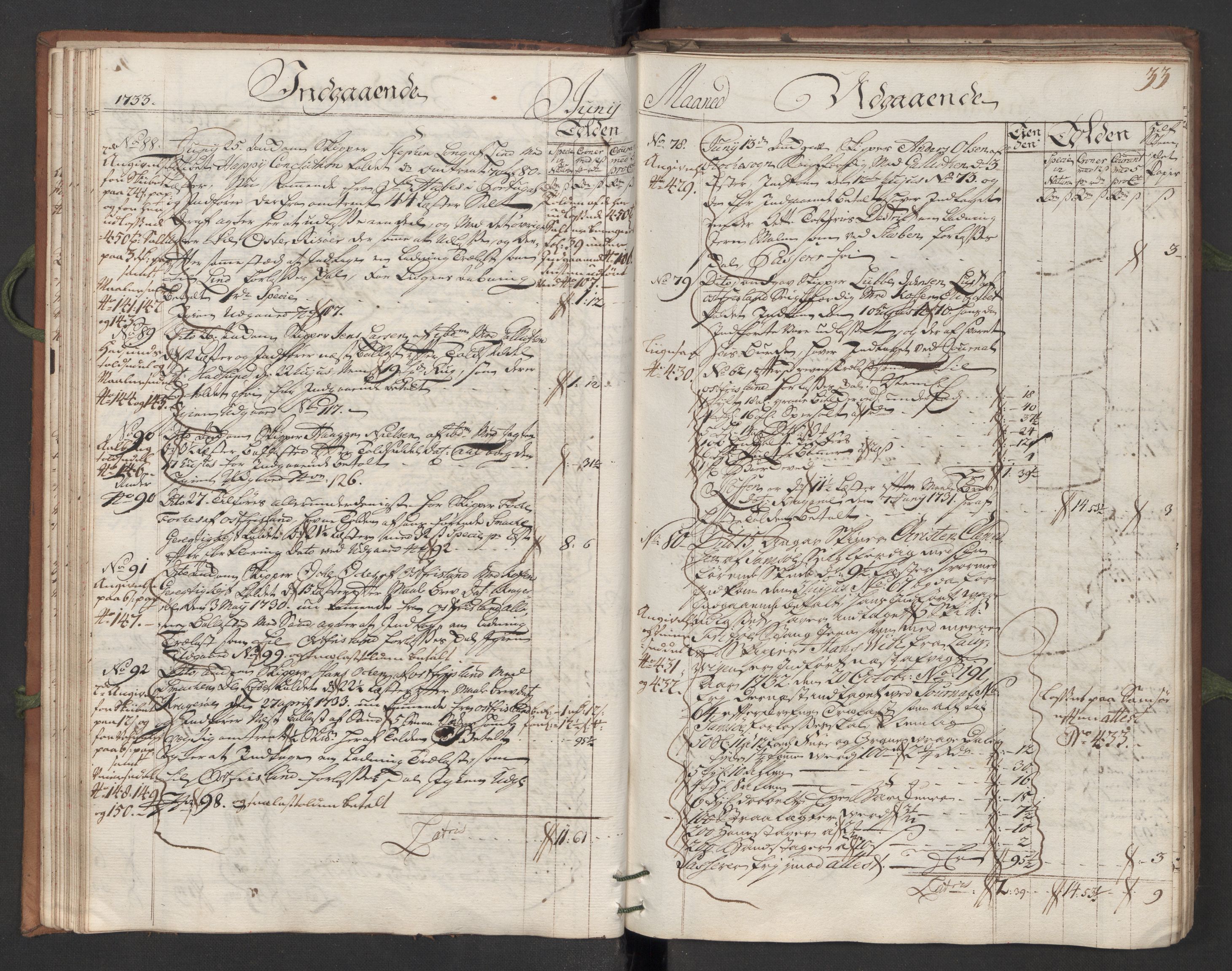 Generaltollkammeret, tollregnskaper, AV/RA-EA-5490/R13/L0007/0001: Tollregnskaper Kragerø / Hovedtollbok, 1733, p. 32b-33a