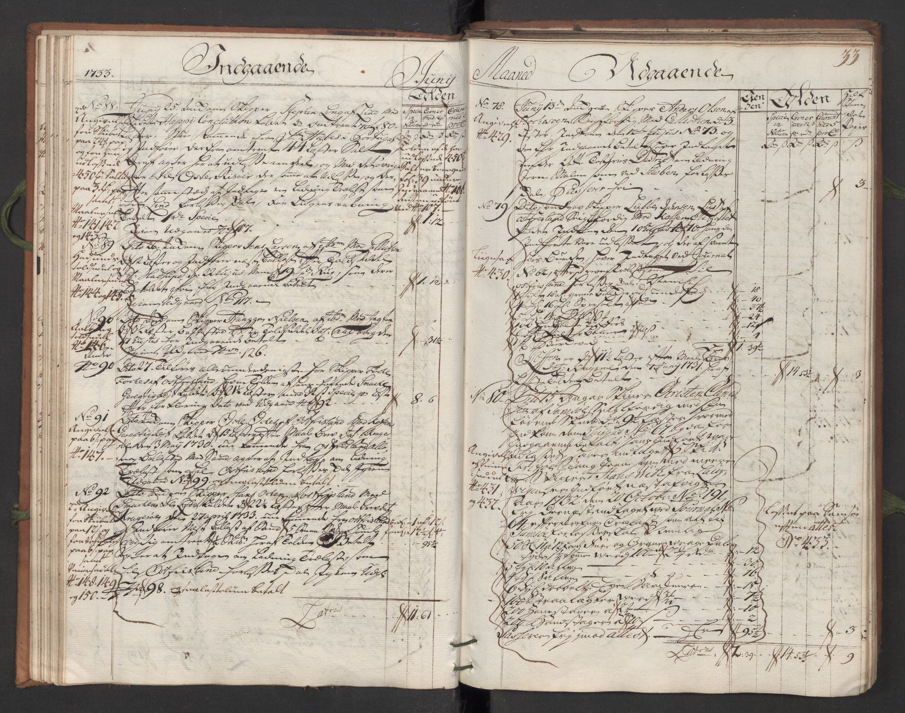 Generaltollkammeret, tollregnskaper, RA/EA-5490/R13/L0007/0001: Tollregnskaper Kragerø / Hovedtollbok, 1733, p. 32b-33a