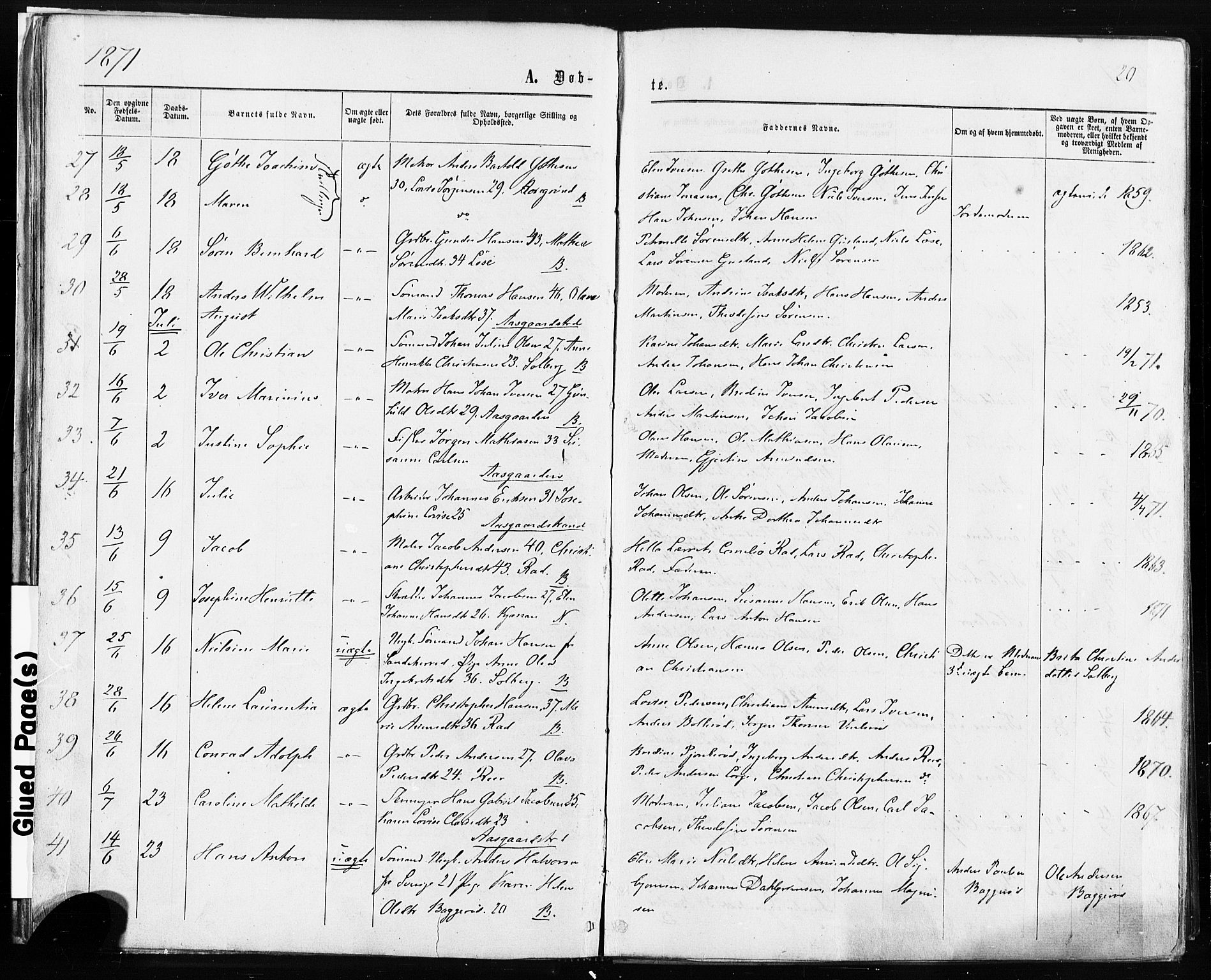 Borre kirkebøker, AV/SAKO-A-338/F/Fa/L0008: Parish register (official) no. I 8, 1868-1877, p. 20