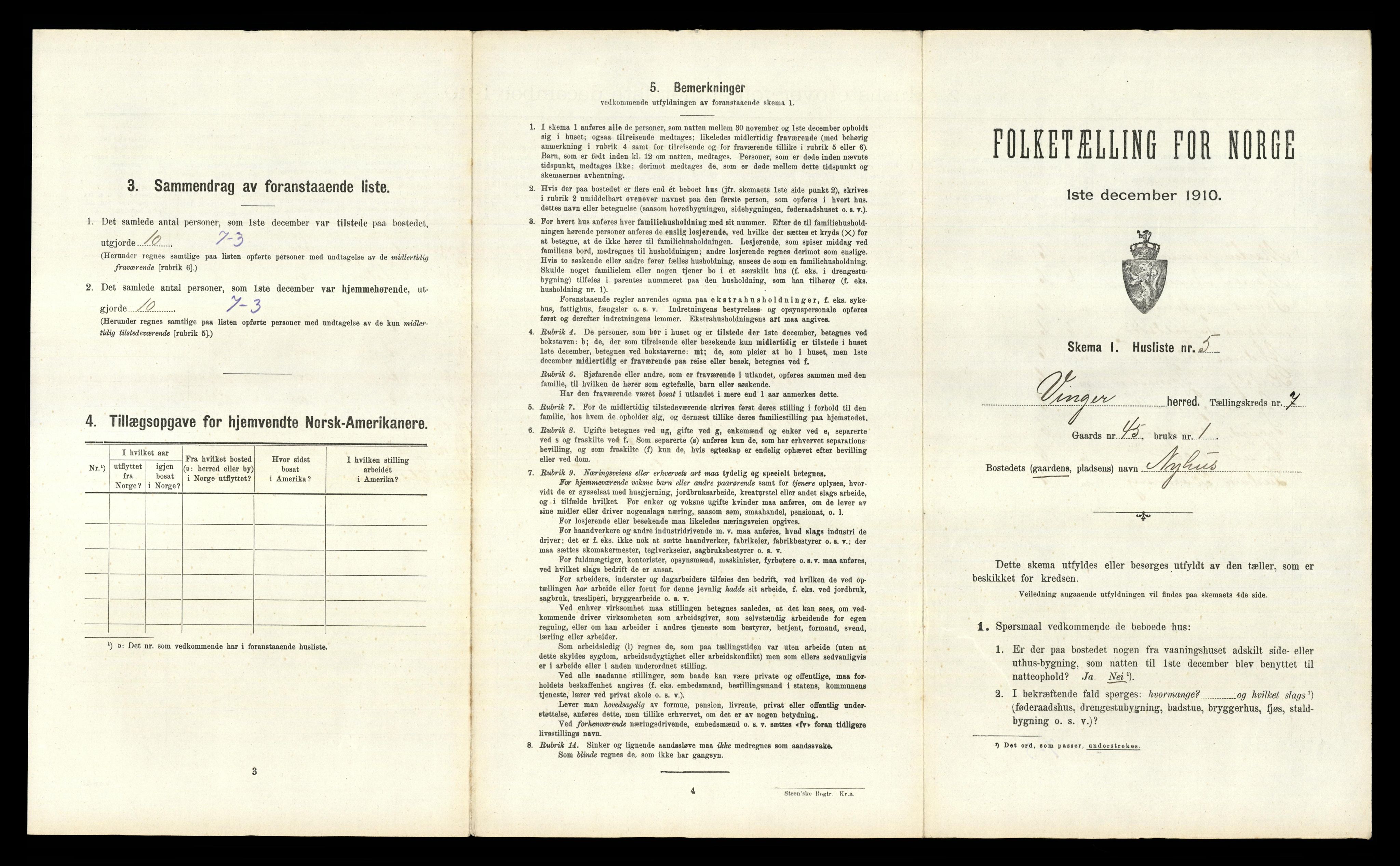 RA, 1910 census for Vinger, 1910, p. 785