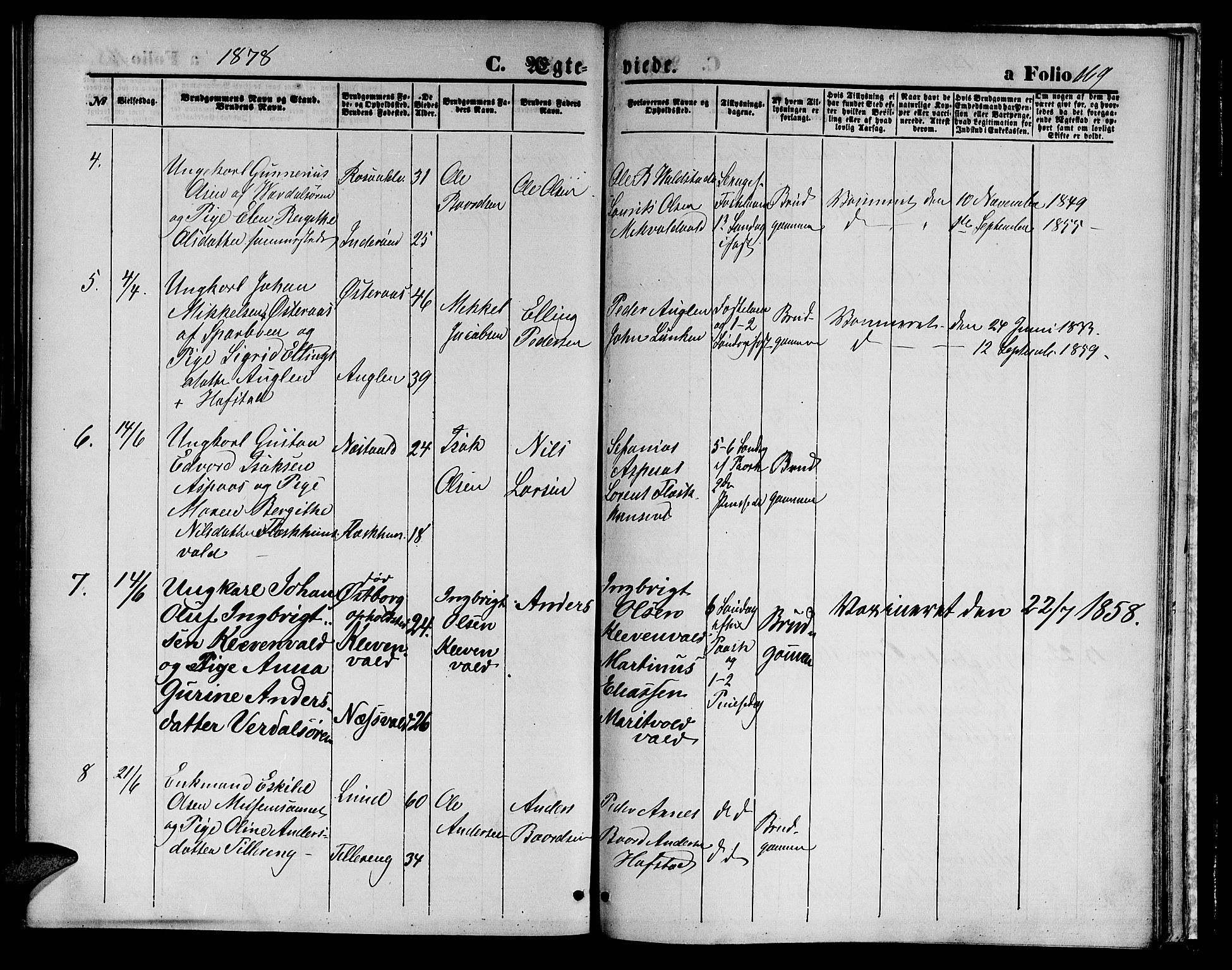 Ministerialprotokoller, klokkerbøker og fødselsregistre - Nord-Trøndelag, AV/SAT-A-1458/723/L0255: Parish register (copy) no. 723C03, 1869-1879, p. 169