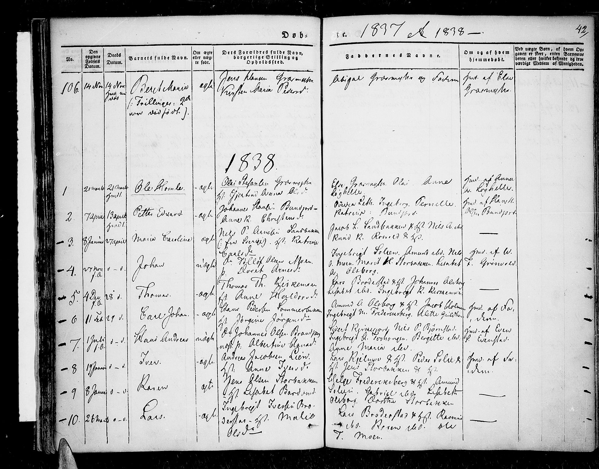 Lenvik sokneprestembete, AV/SATØ-S-1310/H/Ha/Haa/L0004kirke: Parish register (official) no. 4, 1832-1844, p. 42