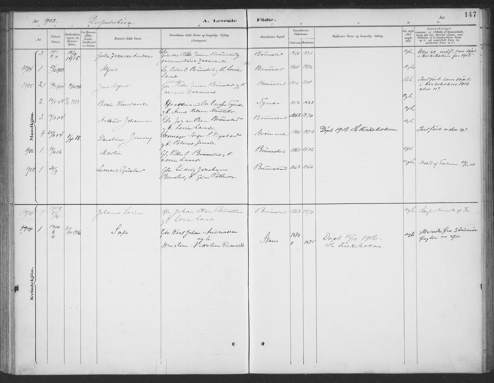 Ministerialprotokoller, klokkerbøker og fødselsregistre - Møre og Romsdal, SAT/A-1454/523/L0335: Parish register (official) no. 523A02, 1891-1911, p. 147