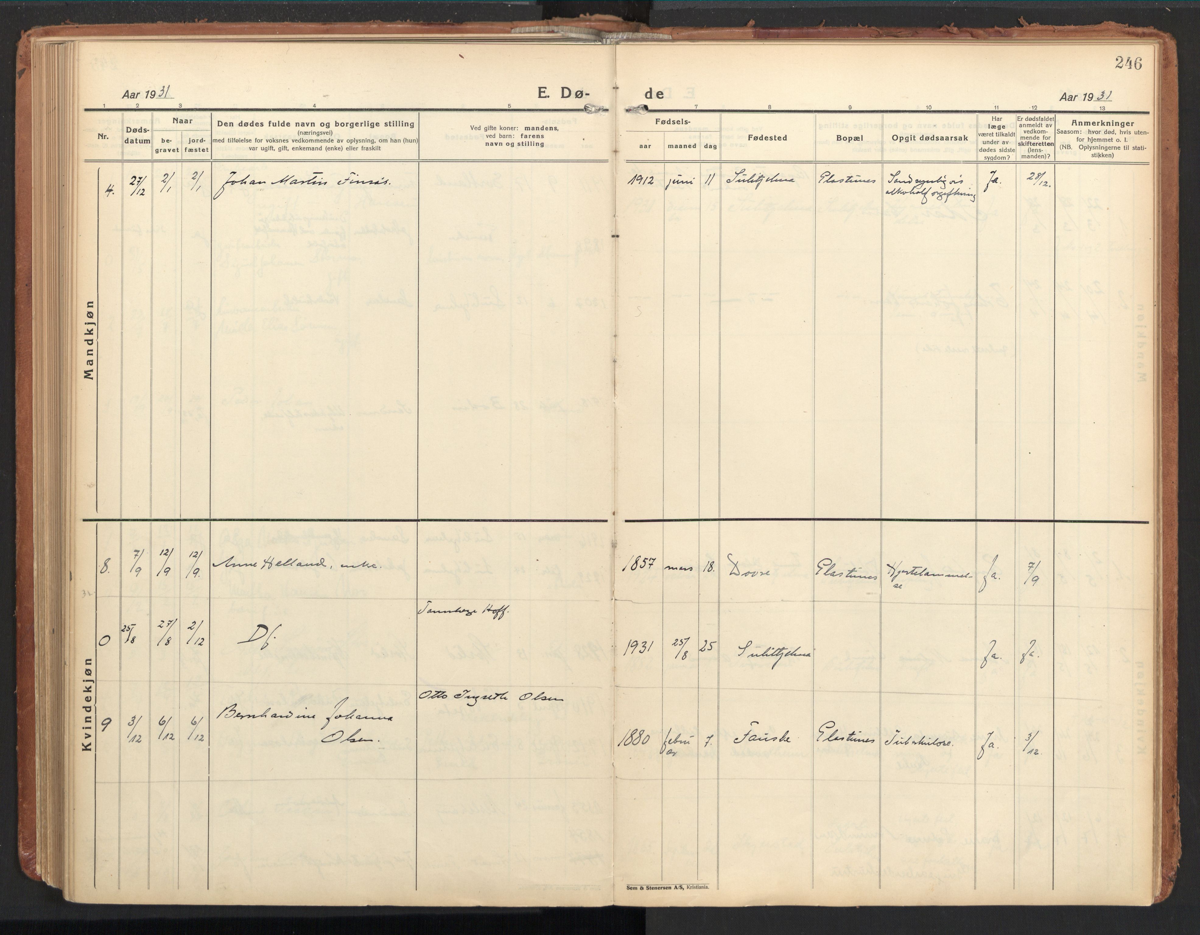 Ministerialprotokoller, klokkerbøker og fødselsregistre - Nordland, AV/SAT-A-1459/850/L0716: Curate's parish register no. 850B06, 1924-1938, p. 246