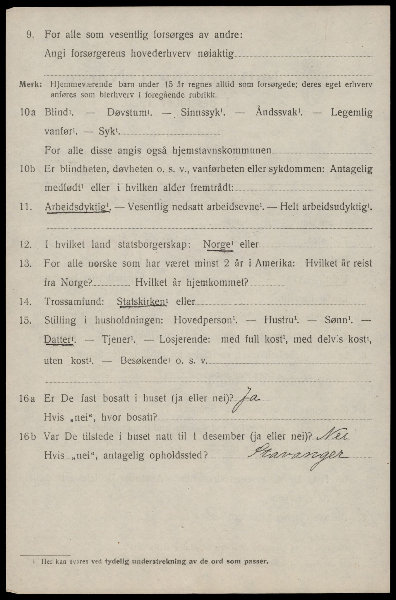 SAST, 1920 census for Sauda, 1920, p. 1111