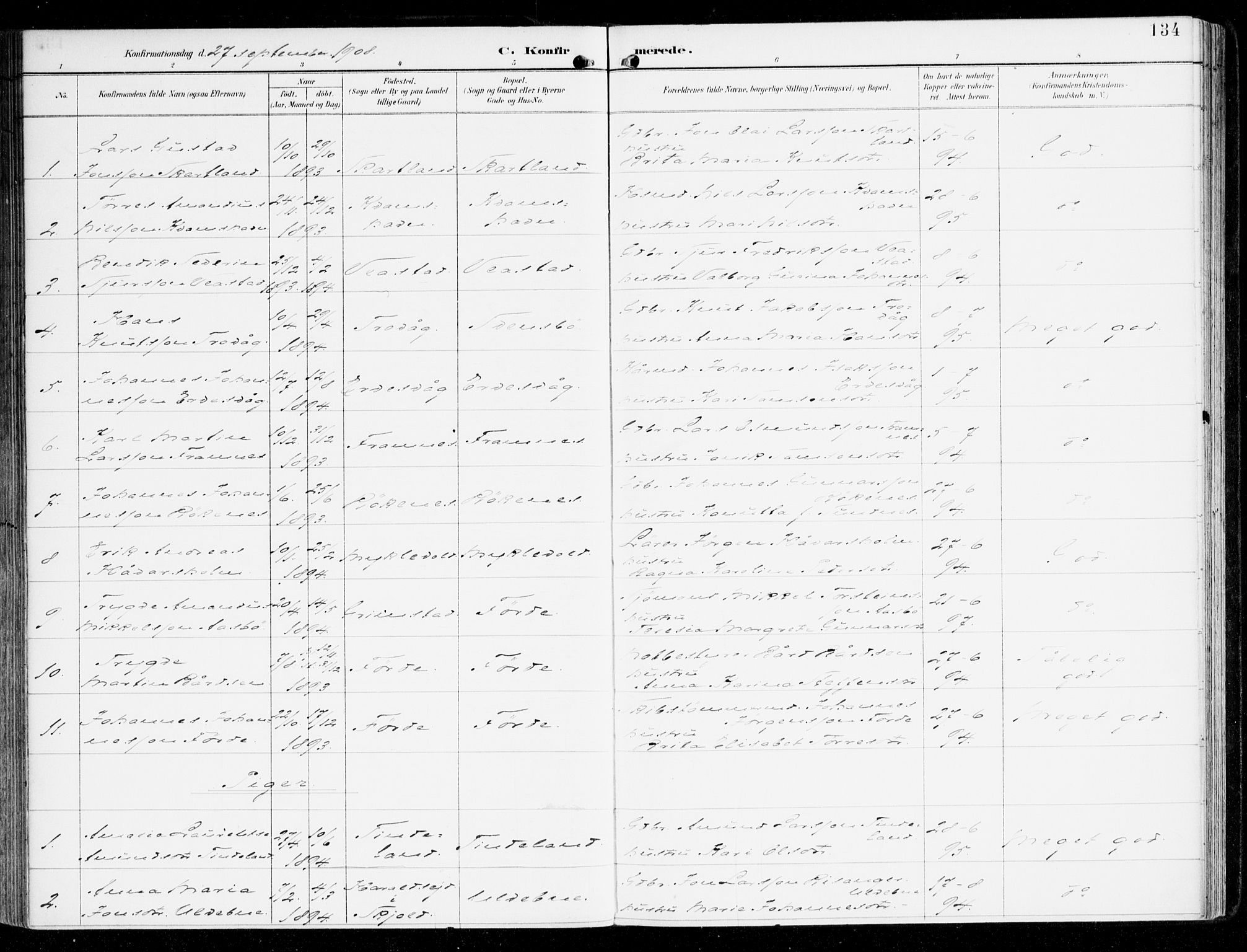 Sveio Sokneprestembete, AV/SAB-A-78501/H/Haa: Parish register (official) no. D 2, 1894-1916, p. 134