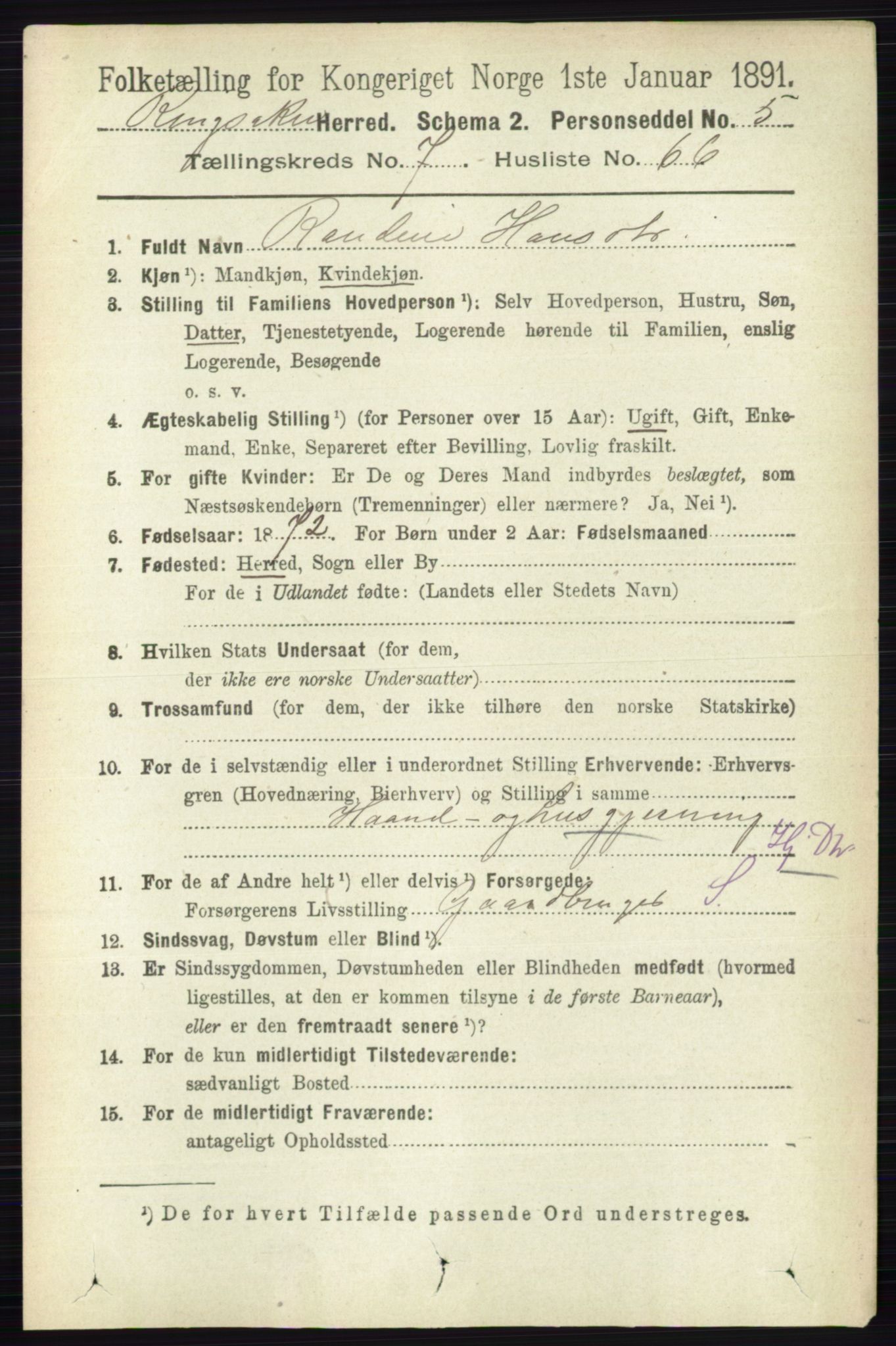 RA, 1891 census for 0412 Ringsaker, 1891, p. 4327