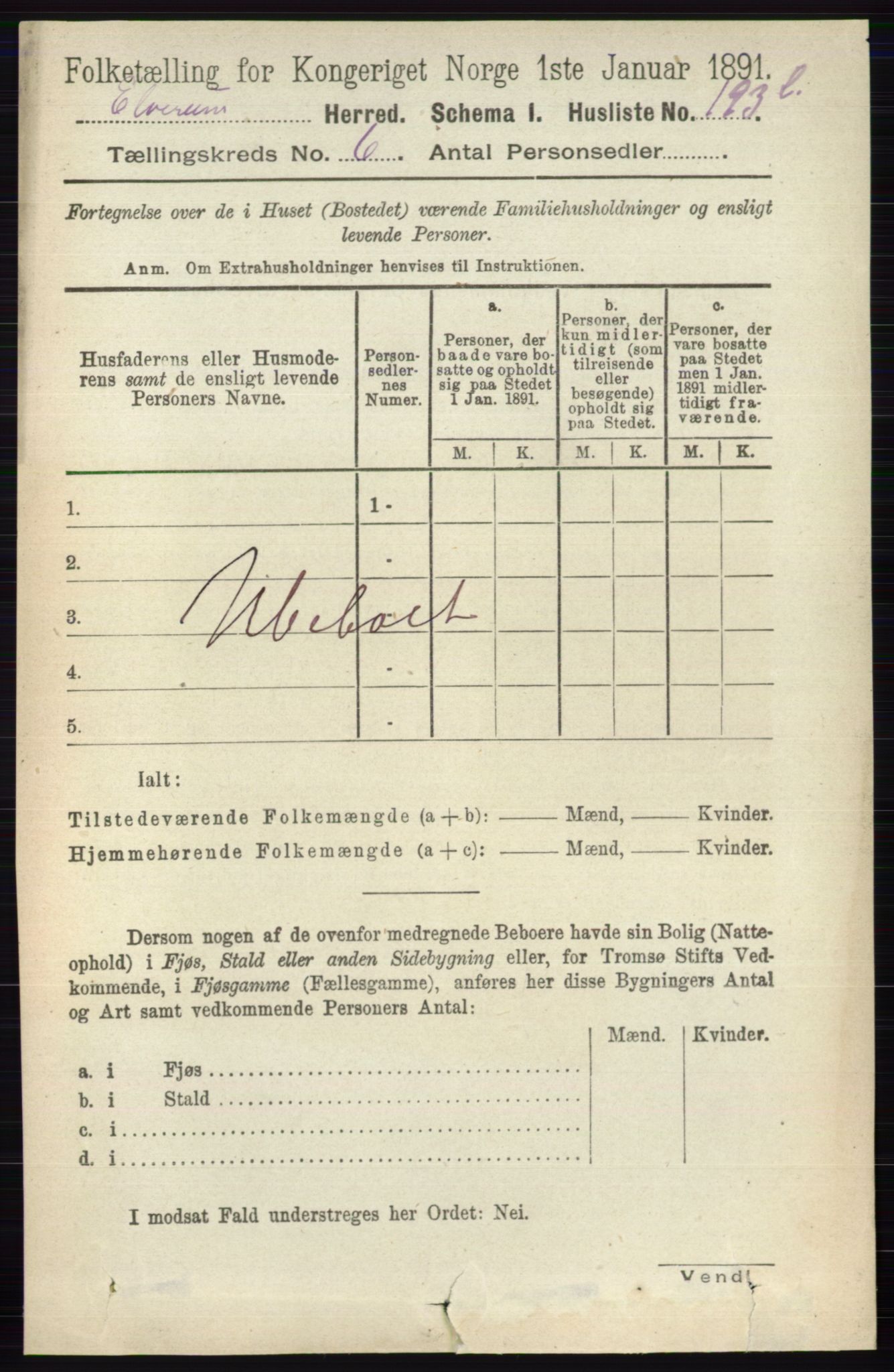 RA, 1891 census for 0427 Elverum, 1891, p. 4352