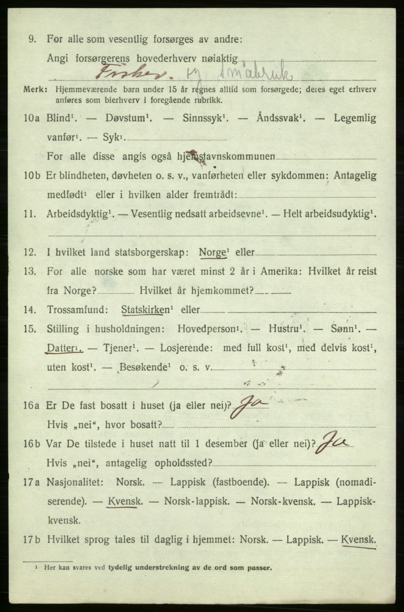 SATØ, 1920 census for Kistrand, 1920, p. 3123
