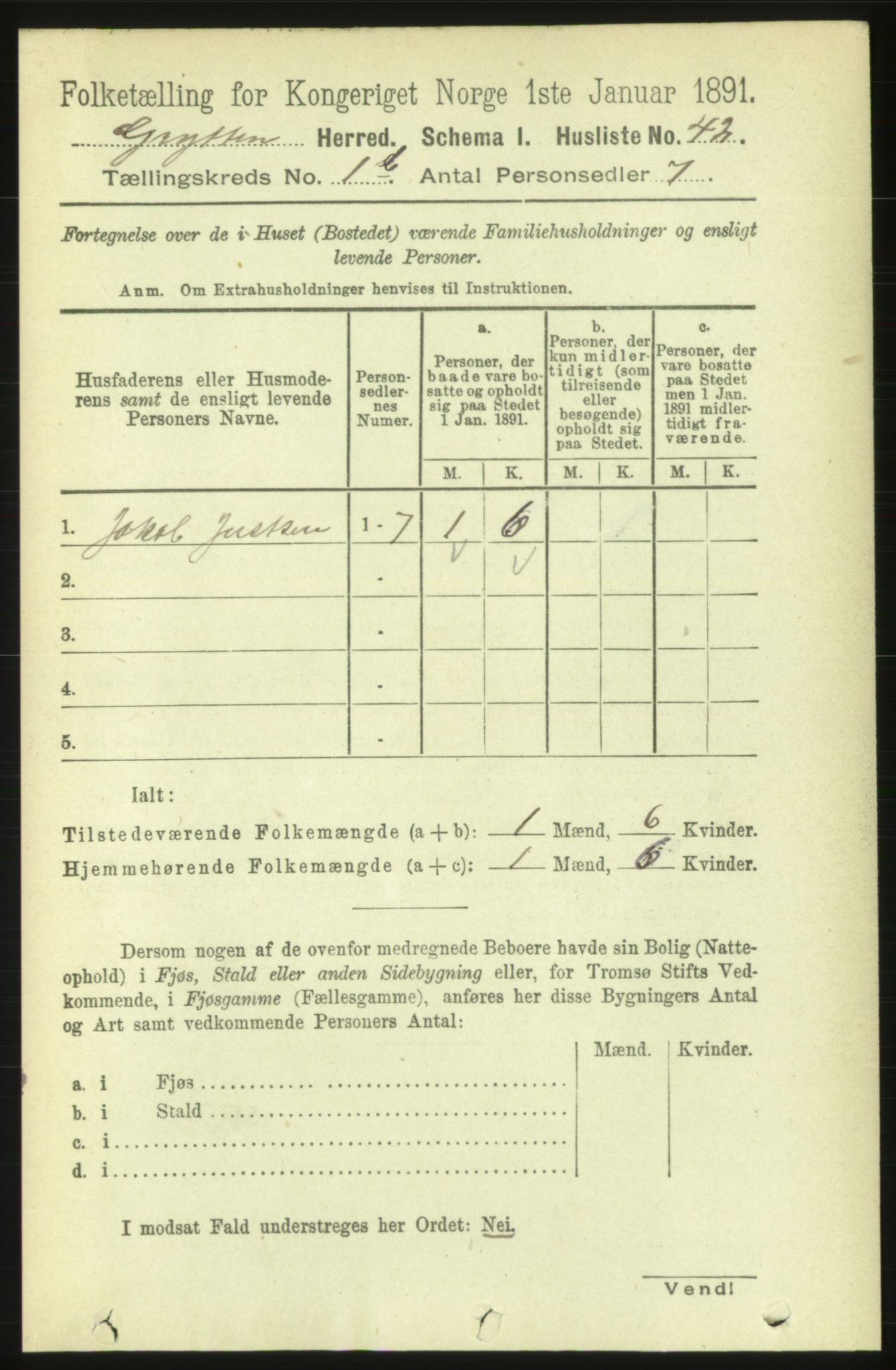 RA, 1891 census for 1539 Grytten, 1891, p. 188