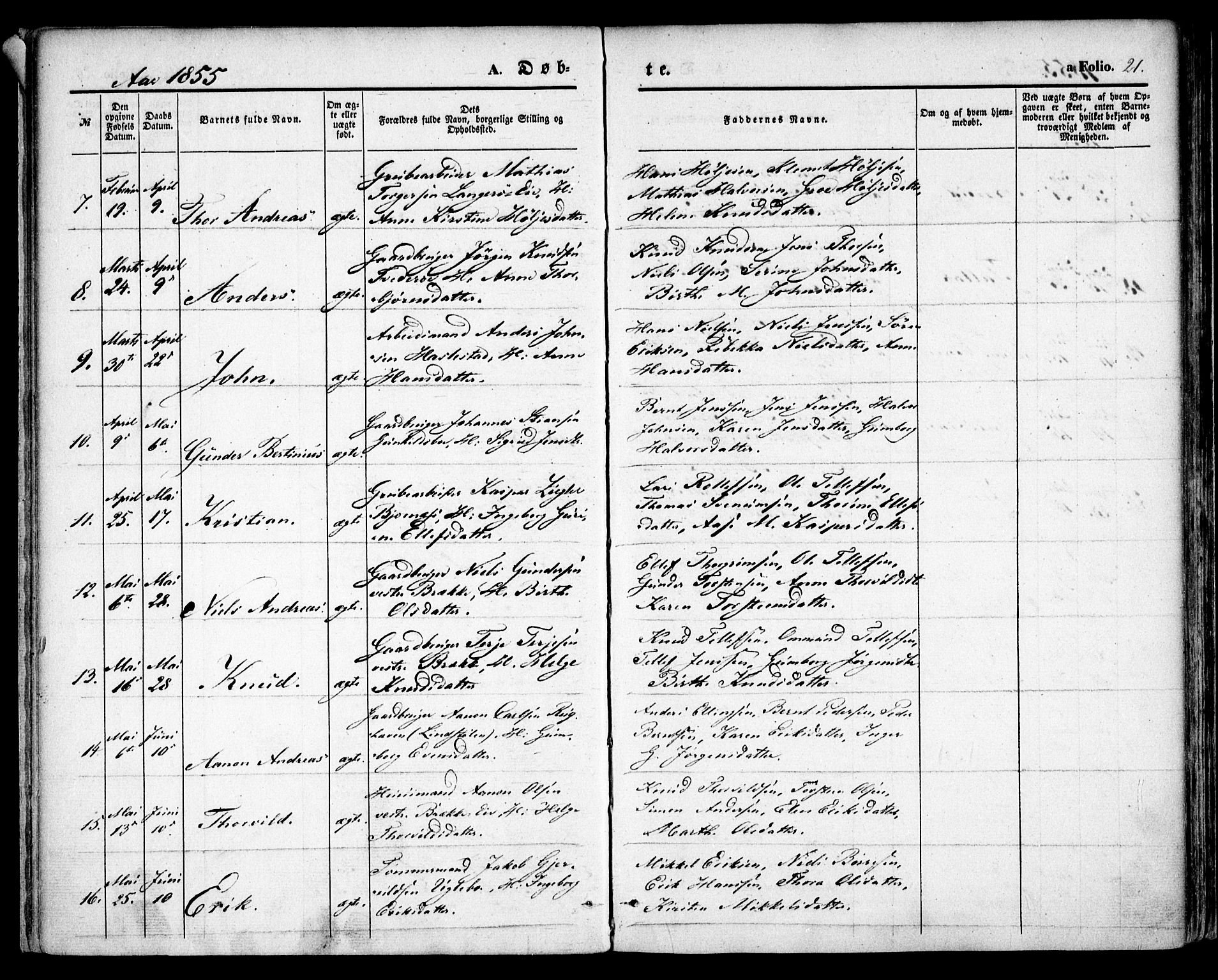 Austre Moland sokneprestkontor, AV/SAK-1111-0001/F/Fa/Faa/L0007: Parish register (official) no. A 7, 1847-1857, p. 21