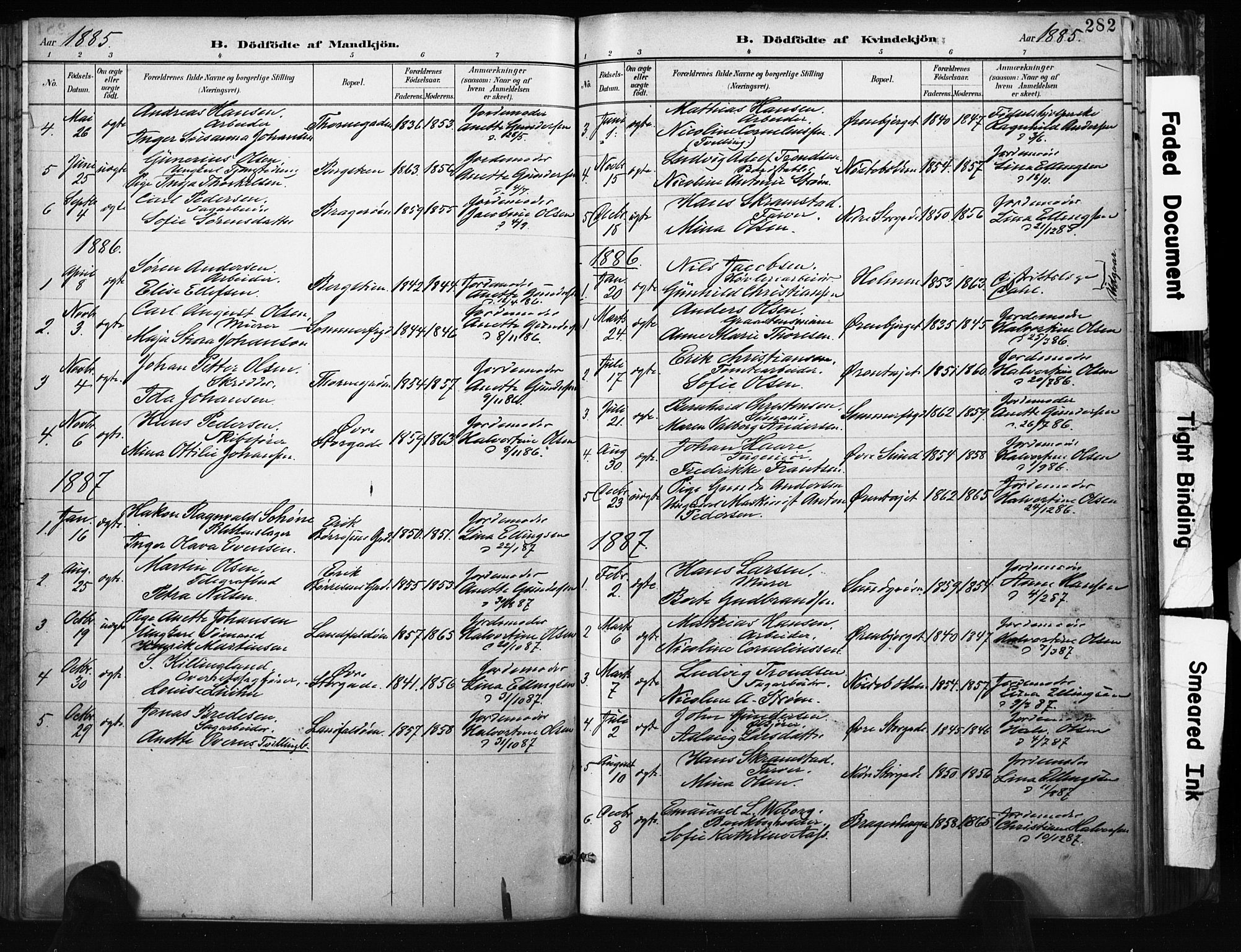 Bragernes kirkebøker, AV/SAKO-A-6/F/Fb/L0007: Parish register (official) no. II 7, 1885-1893, p. 282