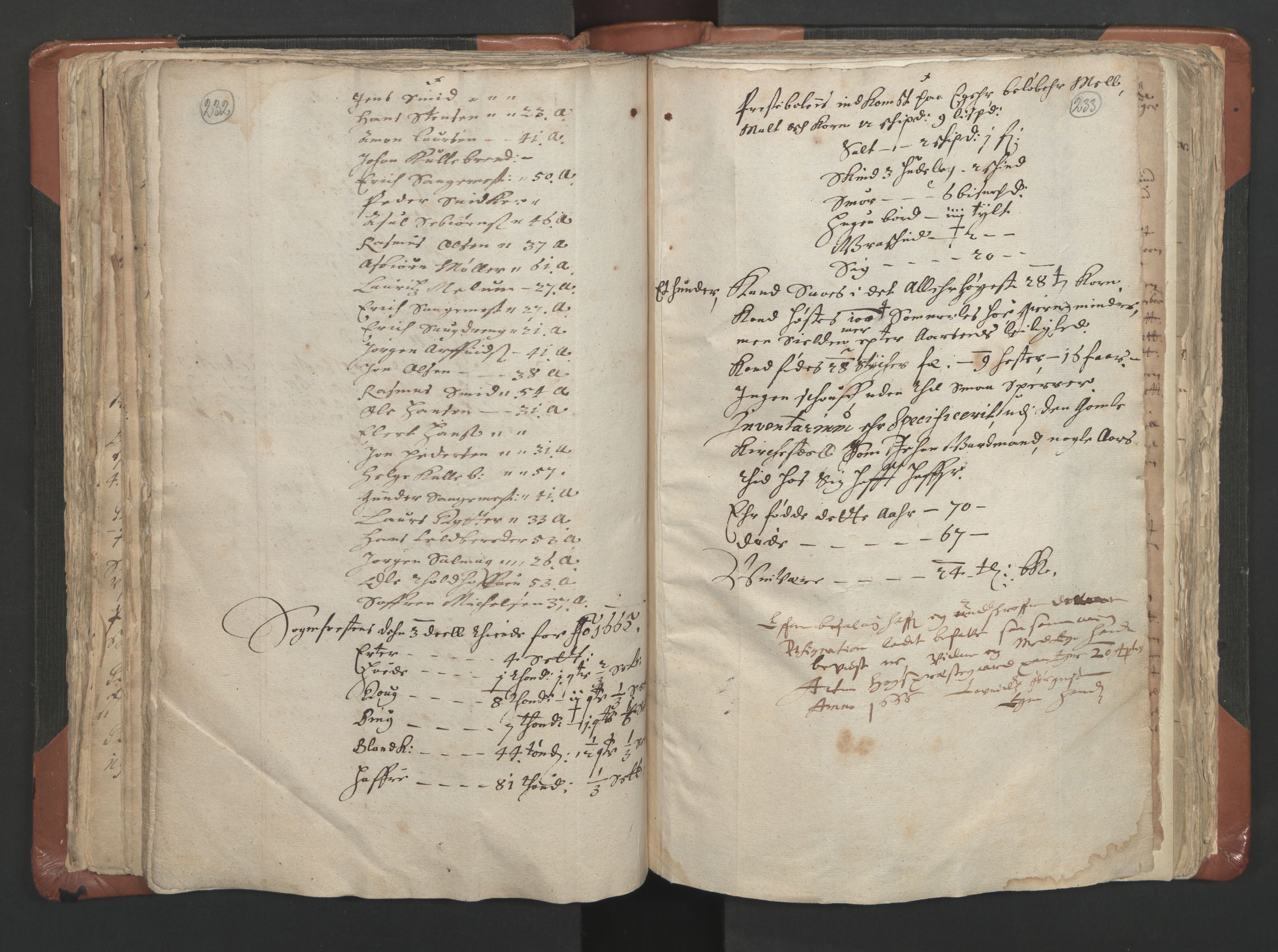 RA, Vicar's Census 1664-1666, no. 9: Bragernes deanery, 1664-1666, p. 232-233