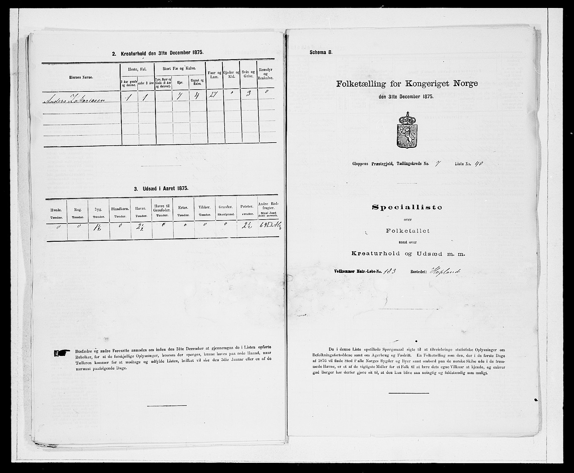 SAB, 1875 Census for 1445P Gloppen, 1875, p. 849