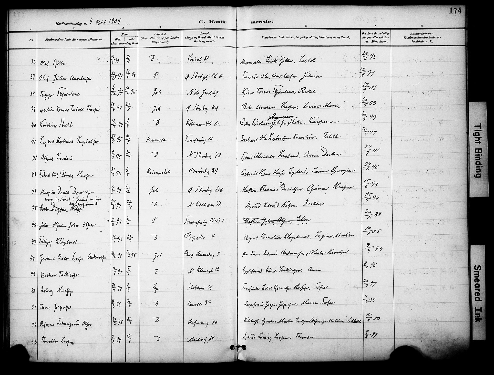 Domkirken sokneprestkontor, AV/SAST-A-101812/001/30/30BA/L0031: Parish register (official) no. A 30, 1896-1916, p. 174