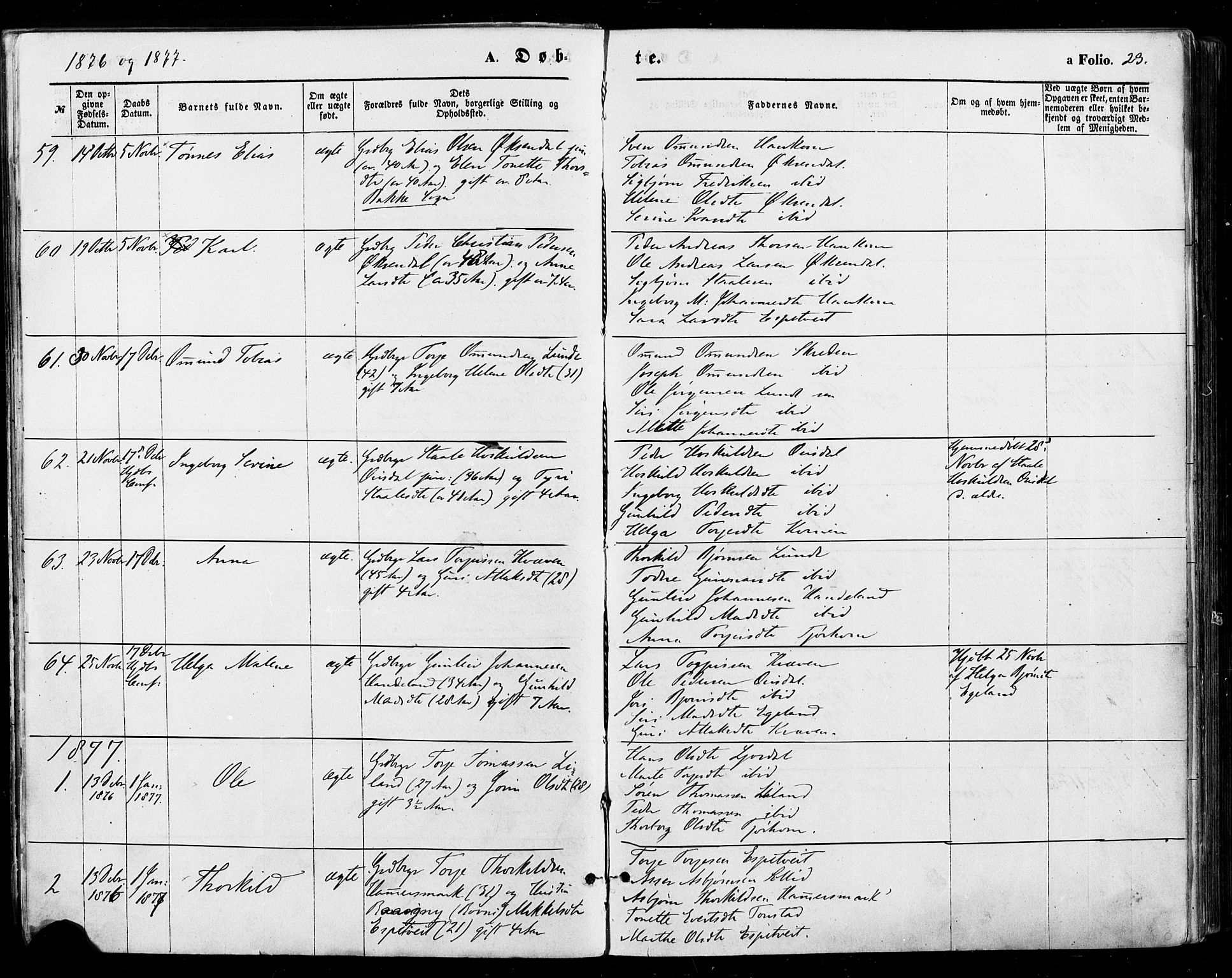 Sirdal sokneprestkontor, AV/SAK-1111-0036/F/Fa/Fab/L0003: Parish register (official) no. A 3, 1874-1886, p. 23