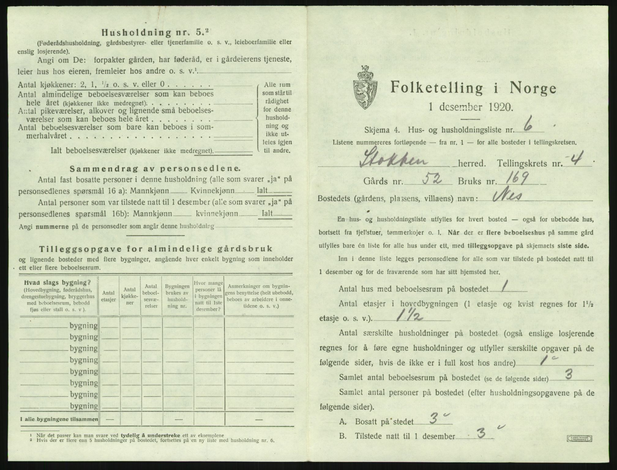 SAK, 1920 census for Stokken, 1920, p. 384