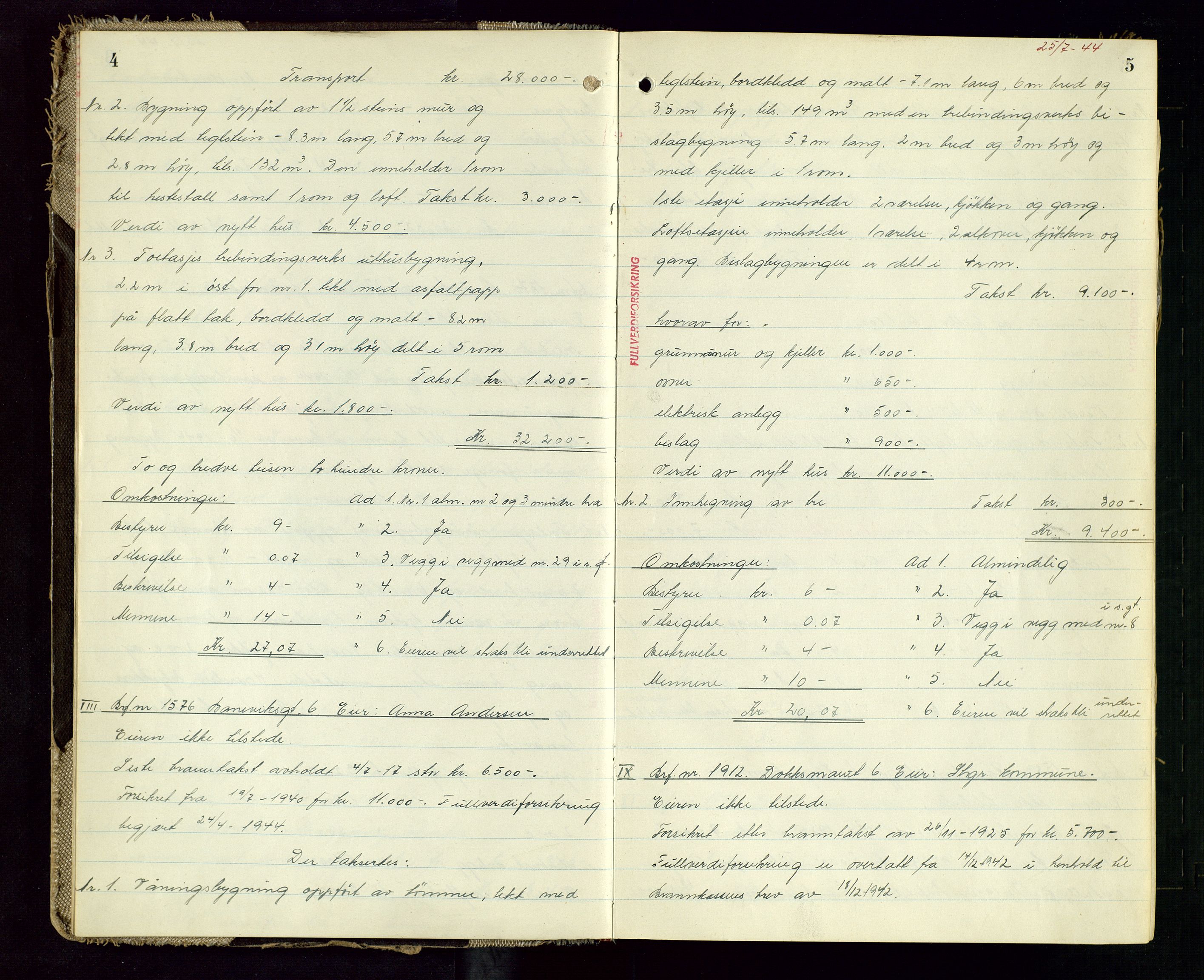 Norges Brannkasse Stavanger, AV/SAST-A-102143/F/Fd/L0030: Branntaksprotokoll nr. 41, 1944-1945, p. 4-5