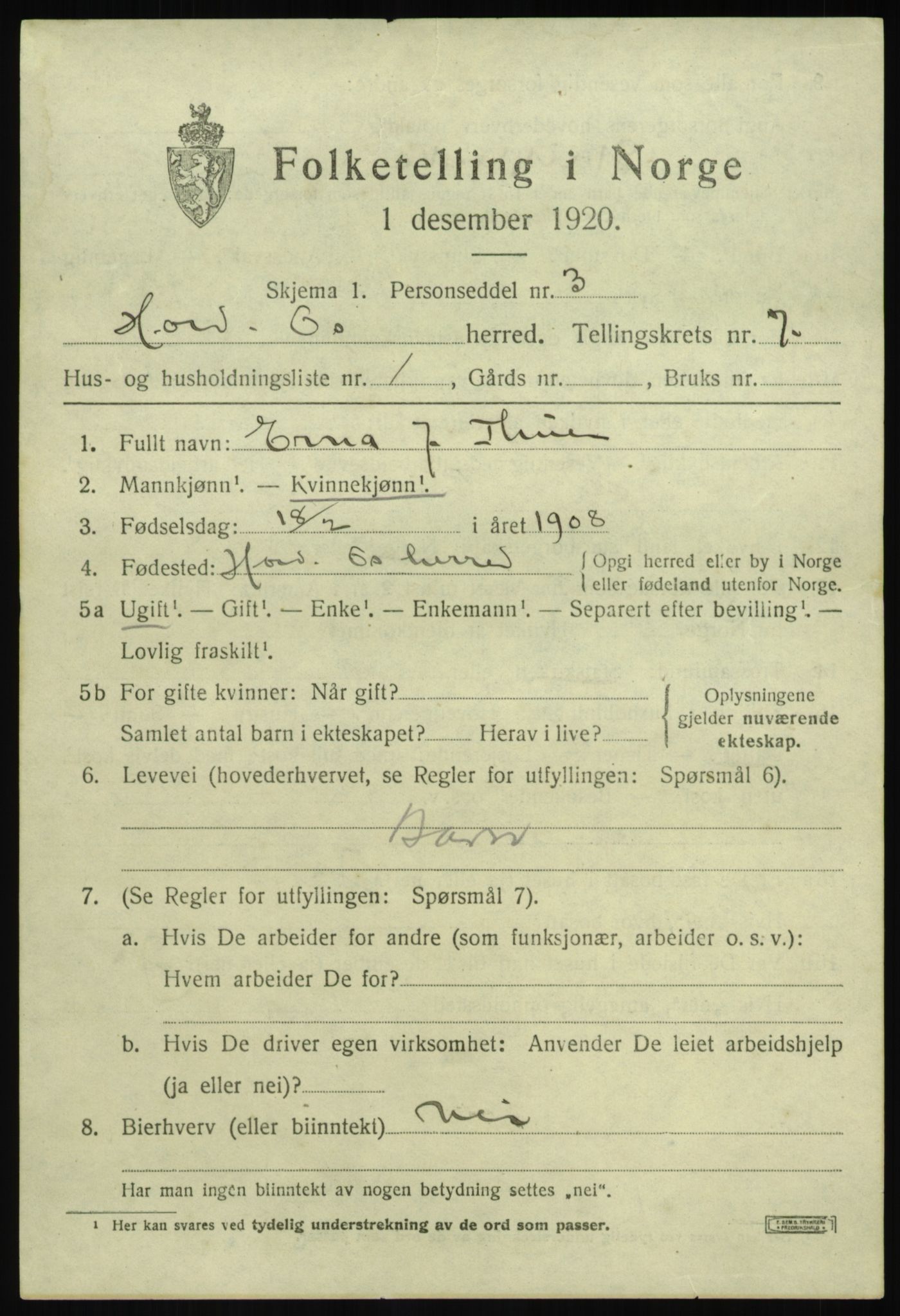 SAB, 1920 census for Os, 1920, p. 5702