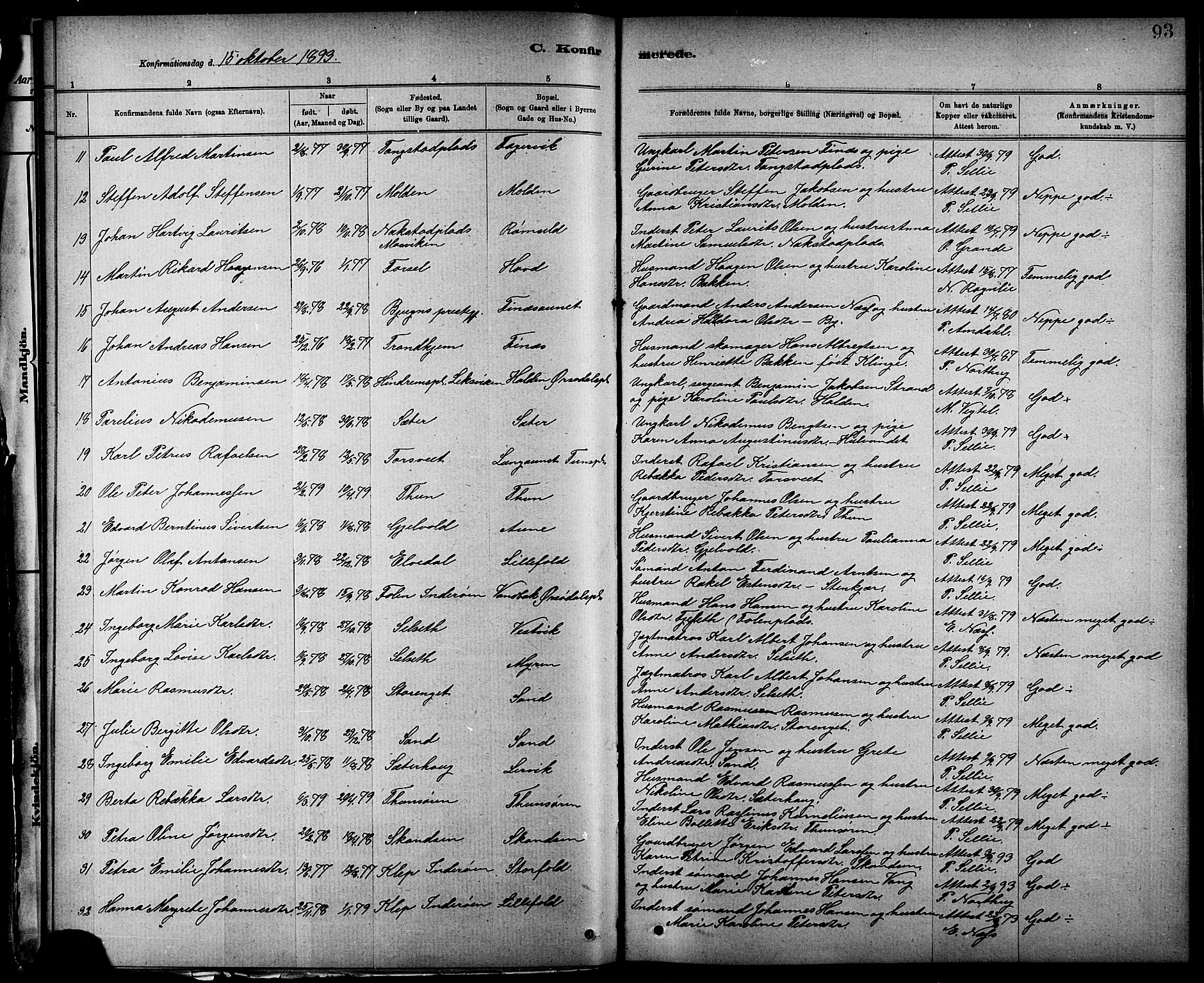 Ministerialprotokoller, klokkerbøker og fødselsregistre - Nord-Trøndelag, AV/SAT-A-1458/744/L0423: Parish register (copy) no. 744C02, 1886-1905, p. 93