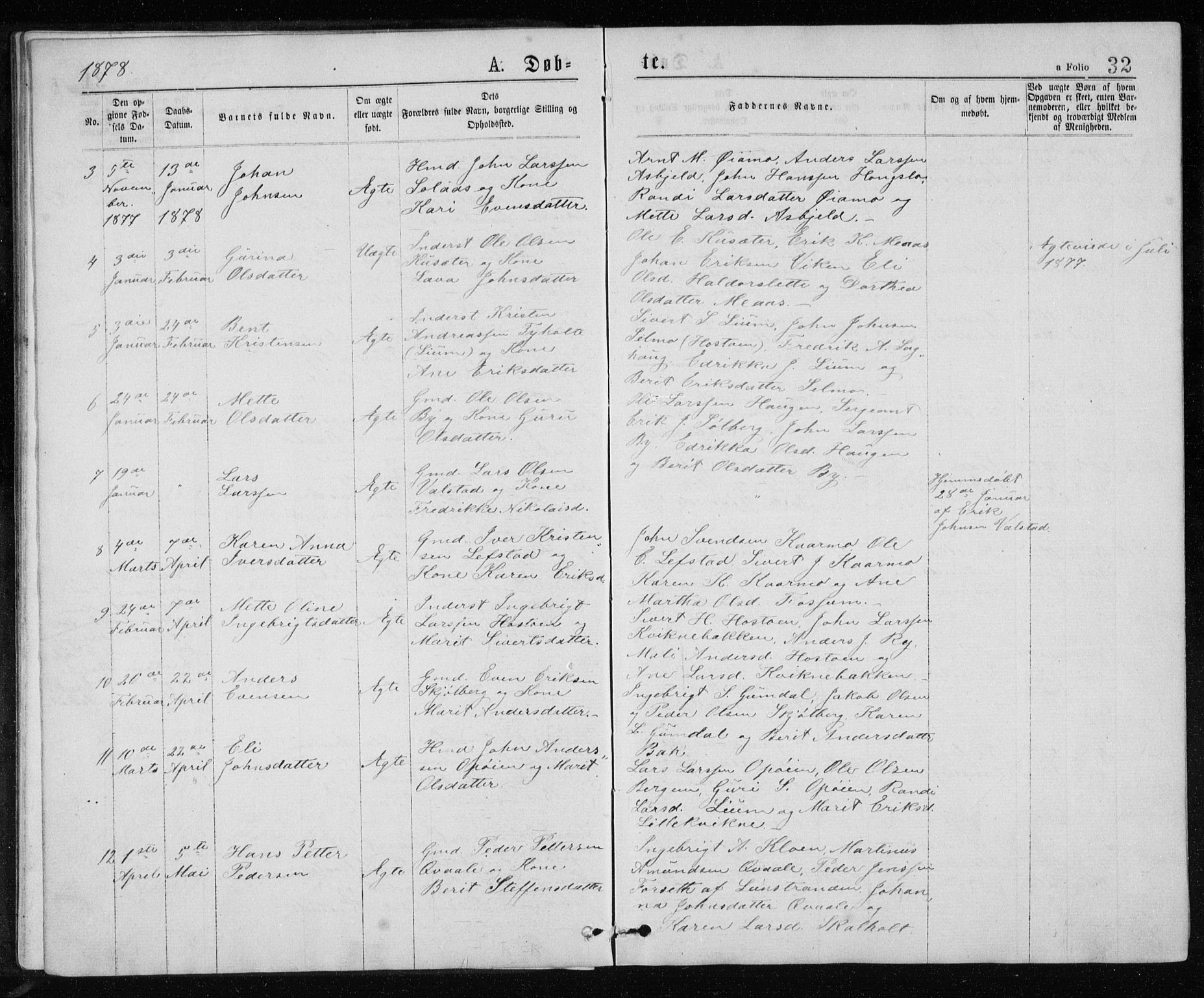 Ministerialprotokoller, klokkerbøker og fødselsregistre - Sør-Trøndelag, SAT/A-1456/671/L0843: Parish register (copy) no. 671C02, 1873-1892, p. 32