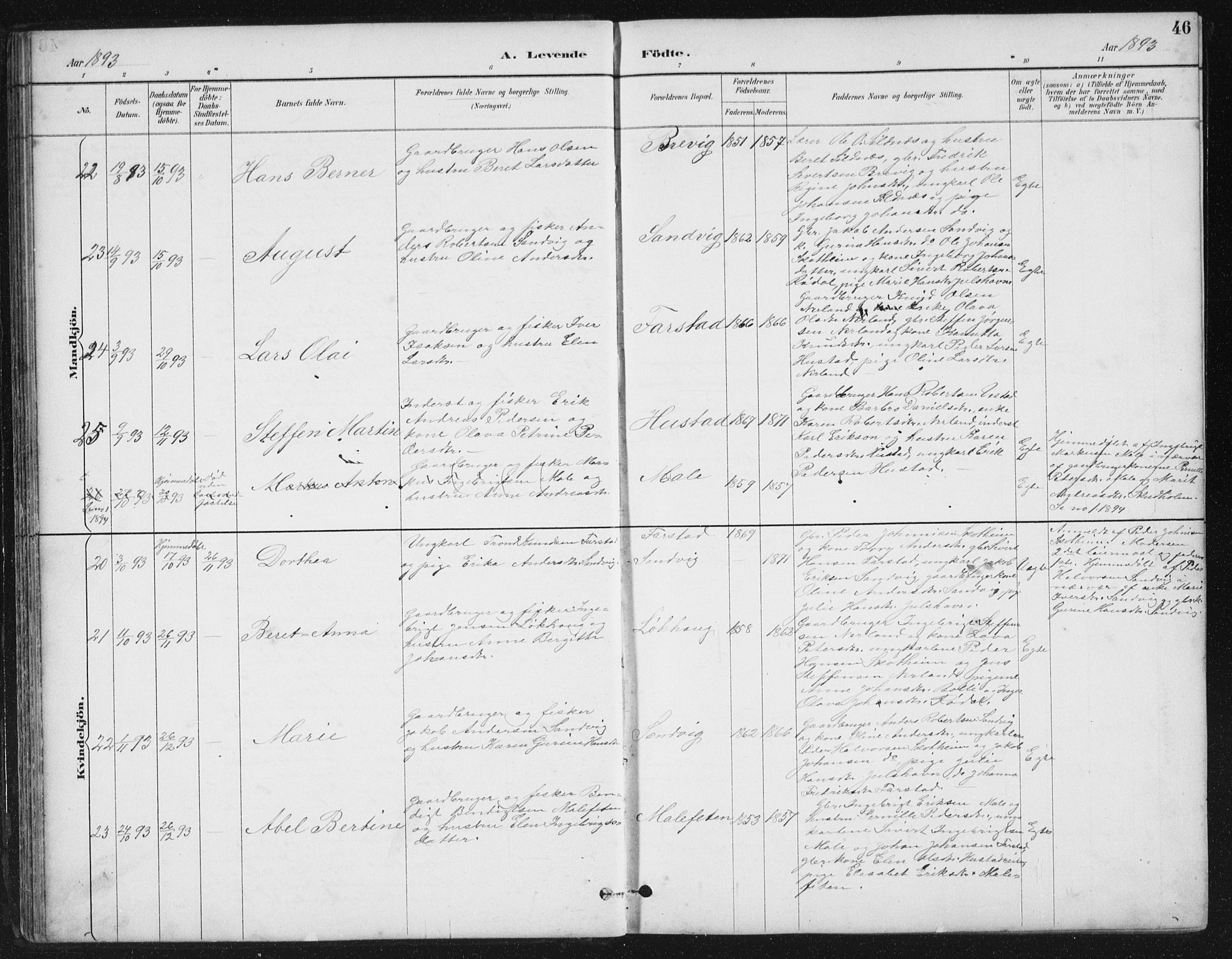 Ministerialprotokoller, klokkerbøker og fødselsregistre - Møre og Romsdal, AV/SAT-A-1454/567/L0783: Parish register (copy) no. 567C03, 1887-1903, p. 46