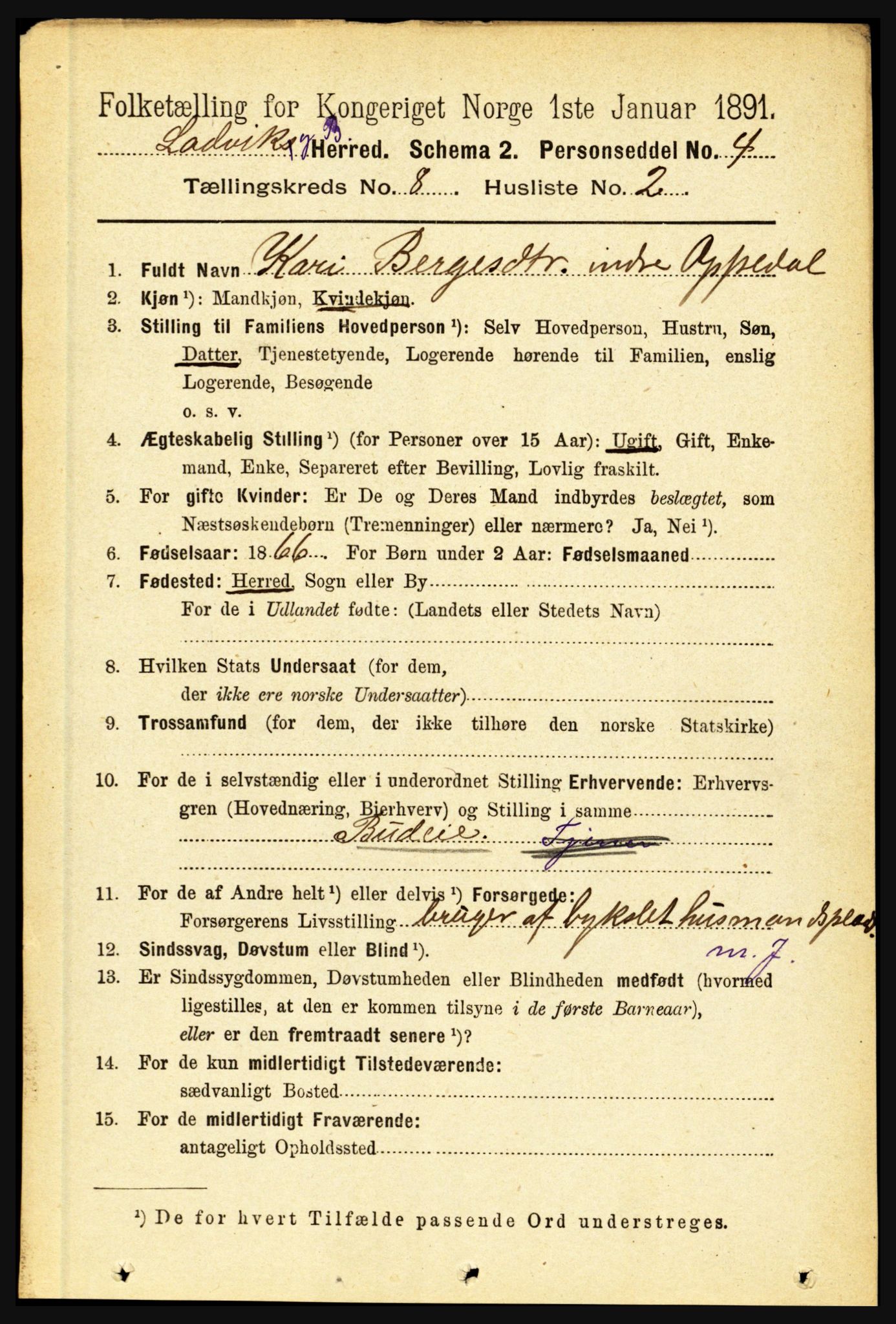 RA, 1891 census for 1415 Lavik og Brekke, 1891, p. 1507