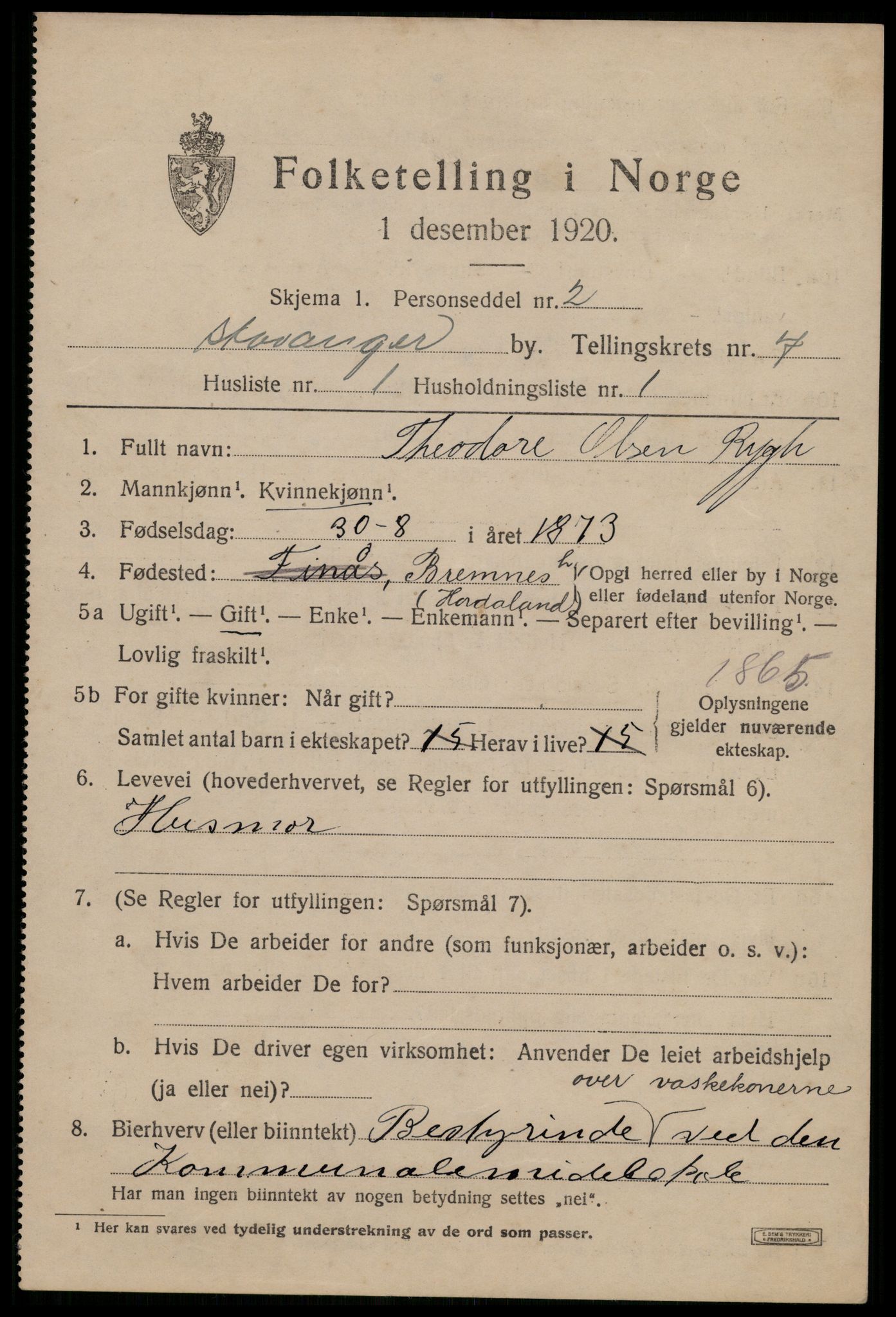 SAST, 1920 census for Stavanger, 1920, p. 44790